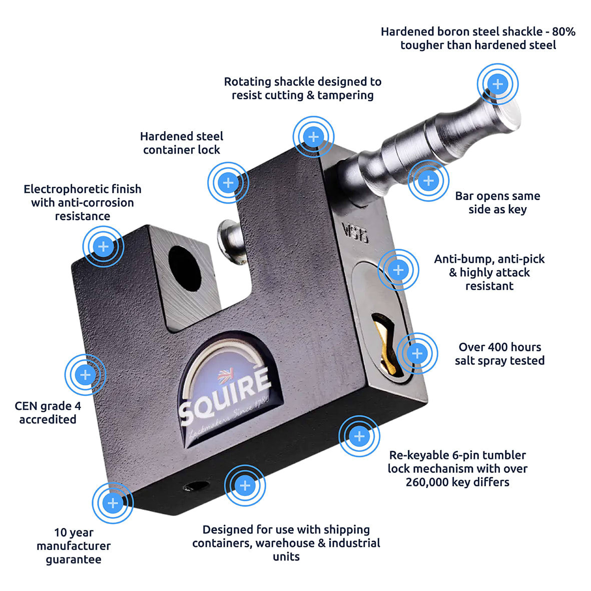 WS75S Container Padlock - 26 x 80mm Body - 14 x 27mm Shackle - Black - view 7