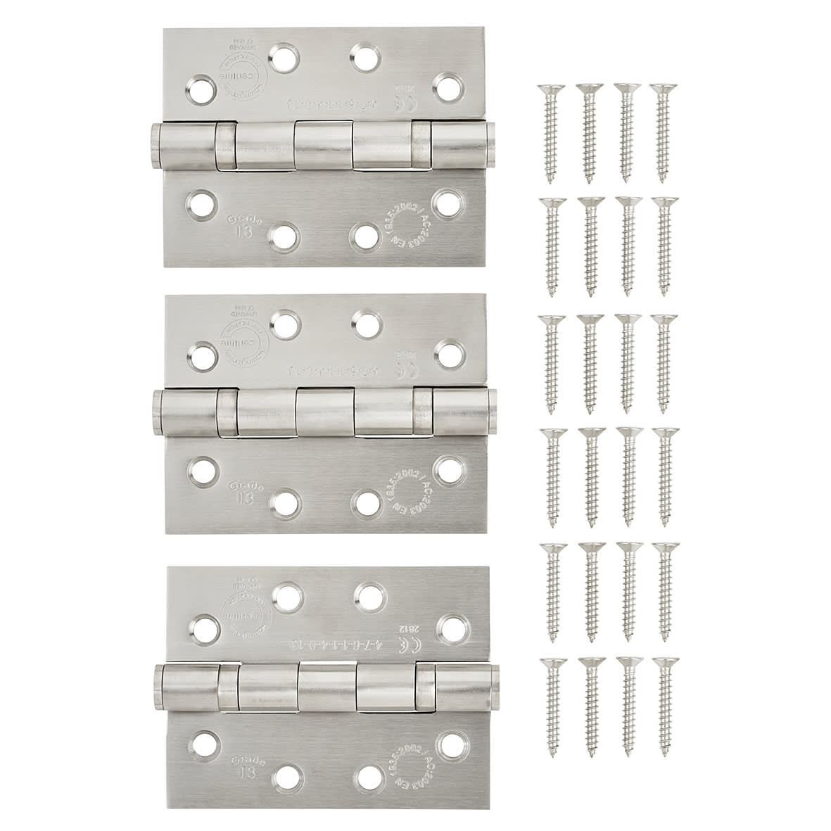 Twin Ball Bearing Grade 13 Butt Fire Door Hinge - 100 x 75 x 3mm - 201 Stainless - Pack of 3 - view 2