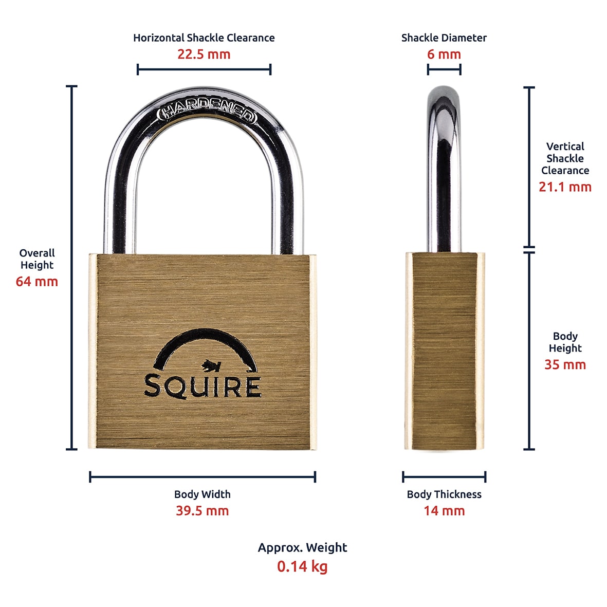 Lion Open Shackle Padlock - 40mm Body - 21 x 22.5mm Shackle - Brass - view 6