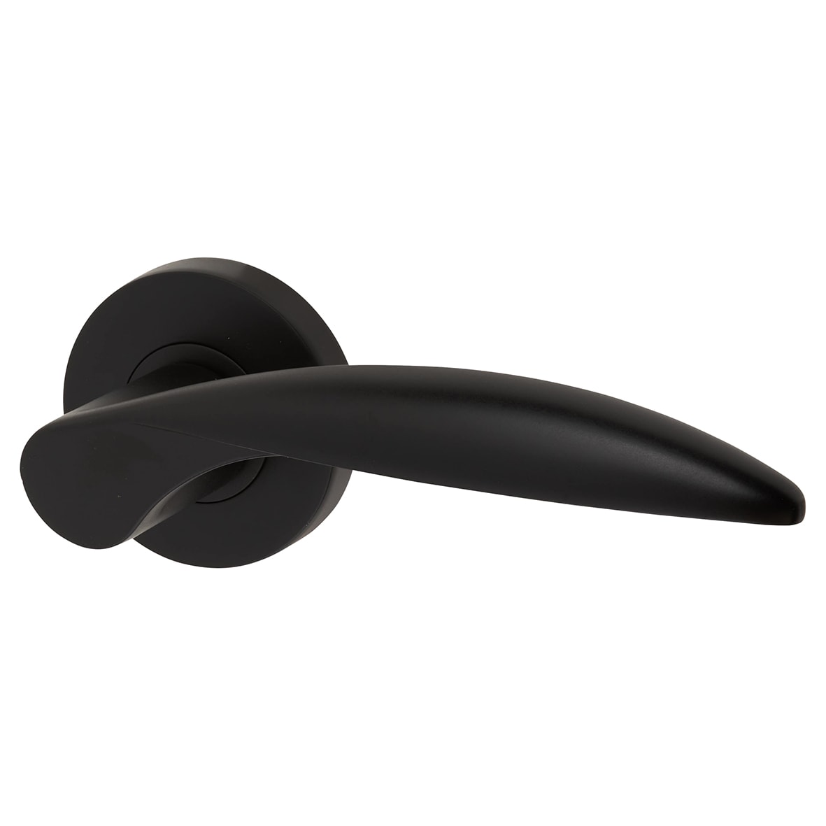 Matt Black Latch Door Handles on Rose Pack - Passage - Cresta Range - view 2