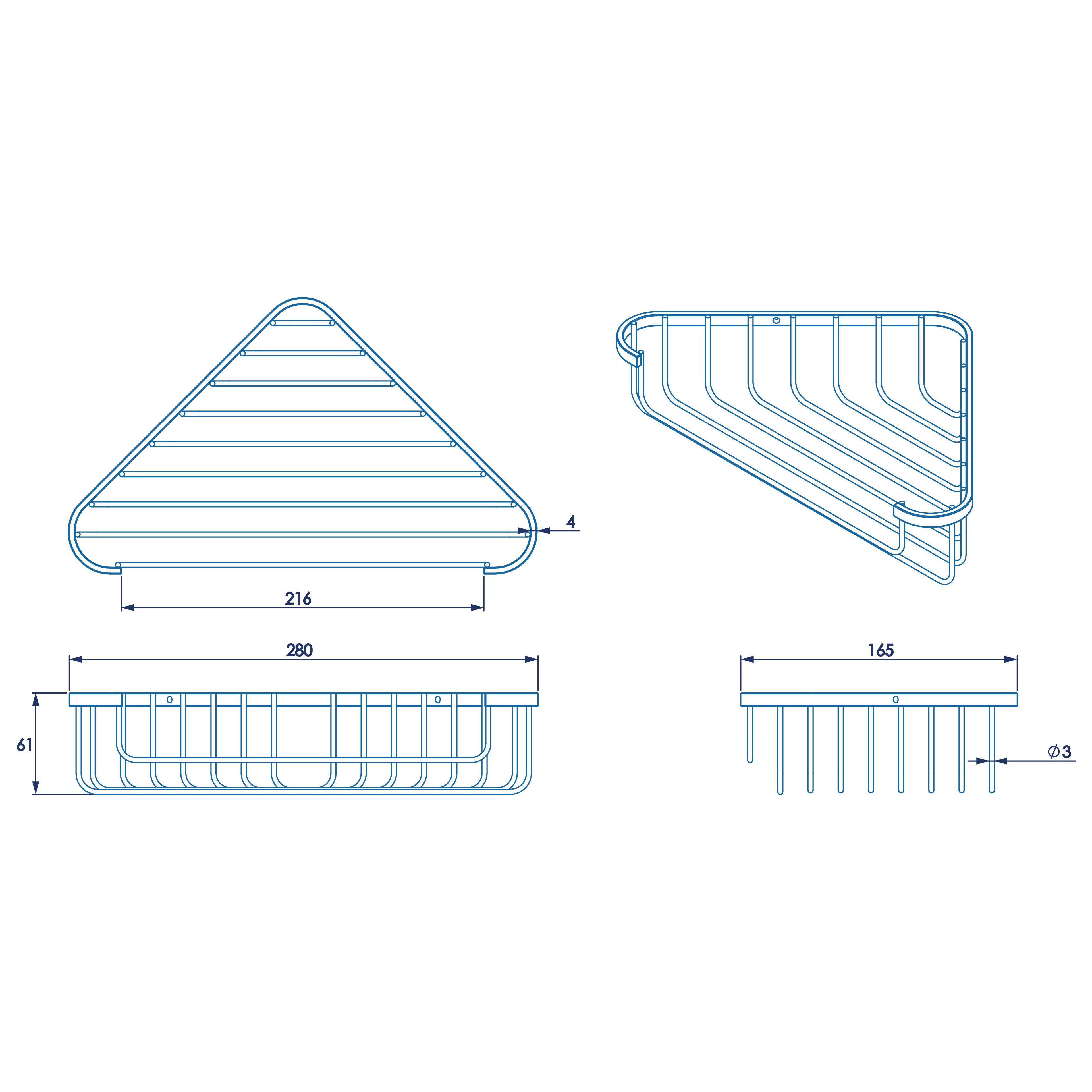 Wirework Medium Corner Shower Soap Dish Basket - 60 x 280 x 165mm - Mild Steel - view 2