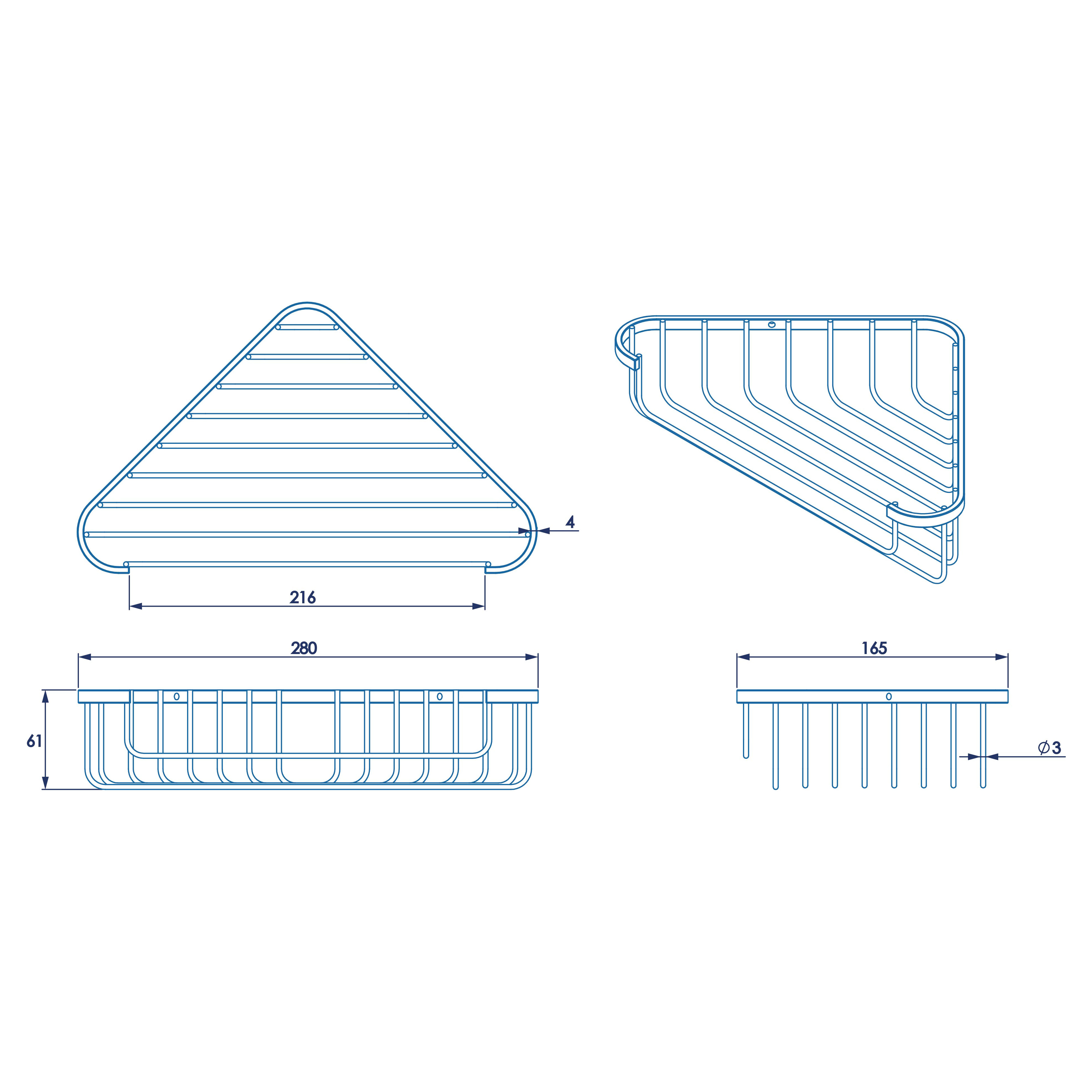 Wirework Medium Corner Shower Soap Dish Basket - 60 x 280 x 165mm - Mild Steel - view 6