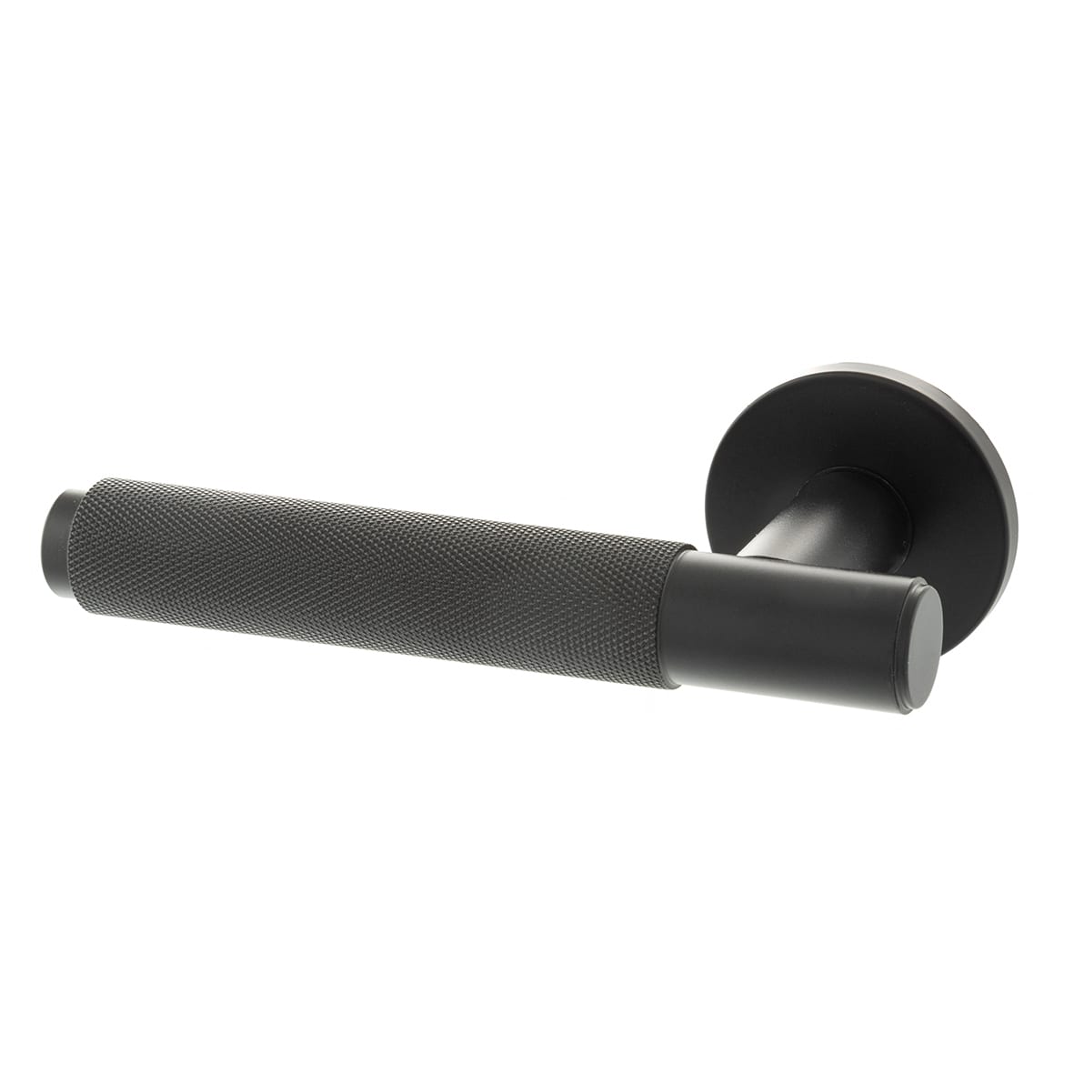 Millhouse Brass Crompton Knurled Door Handle on Rose - Matt Black - view 2