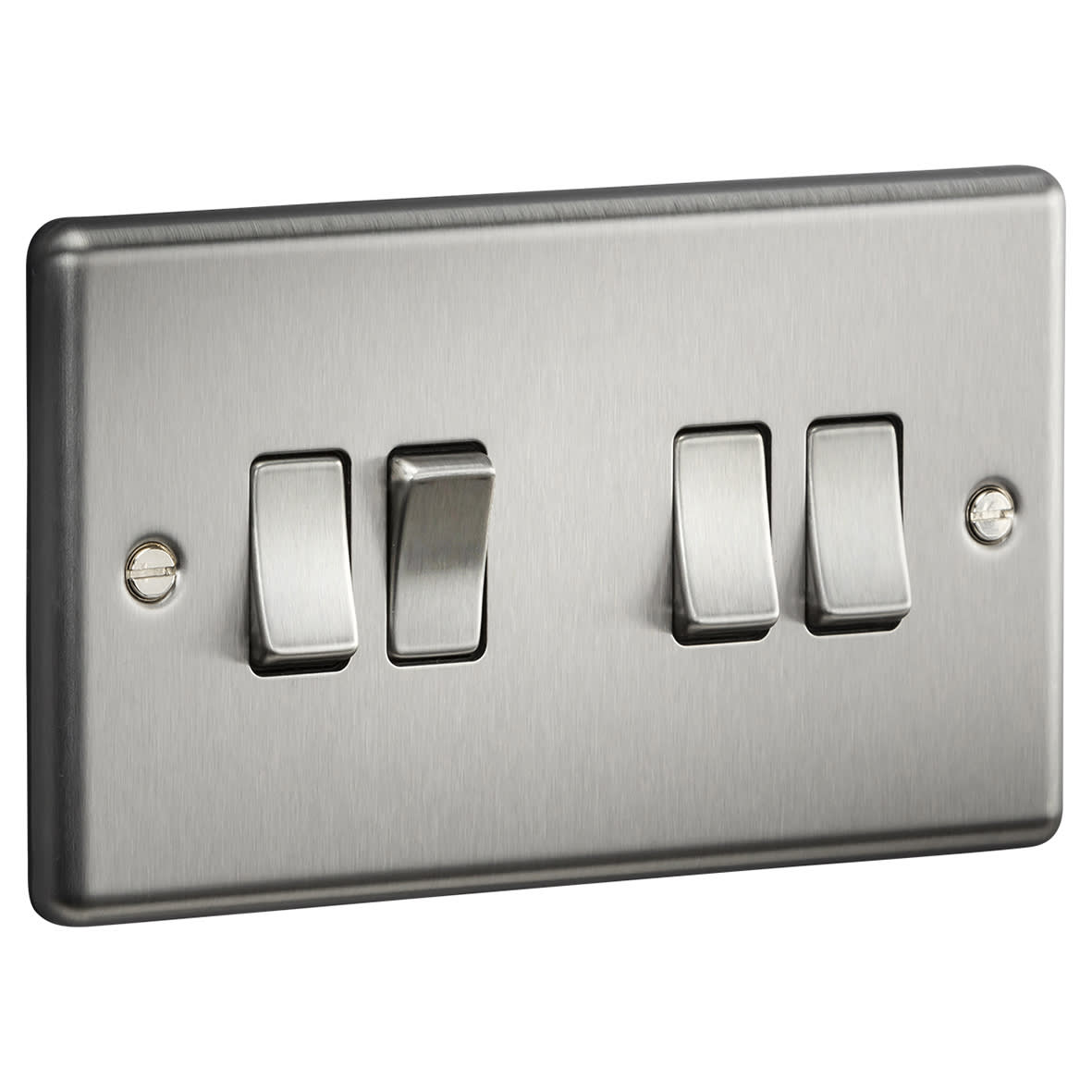 10AX 4 Gang 2 Way Round Edge Light Switch - Brushed Chrome - view 2