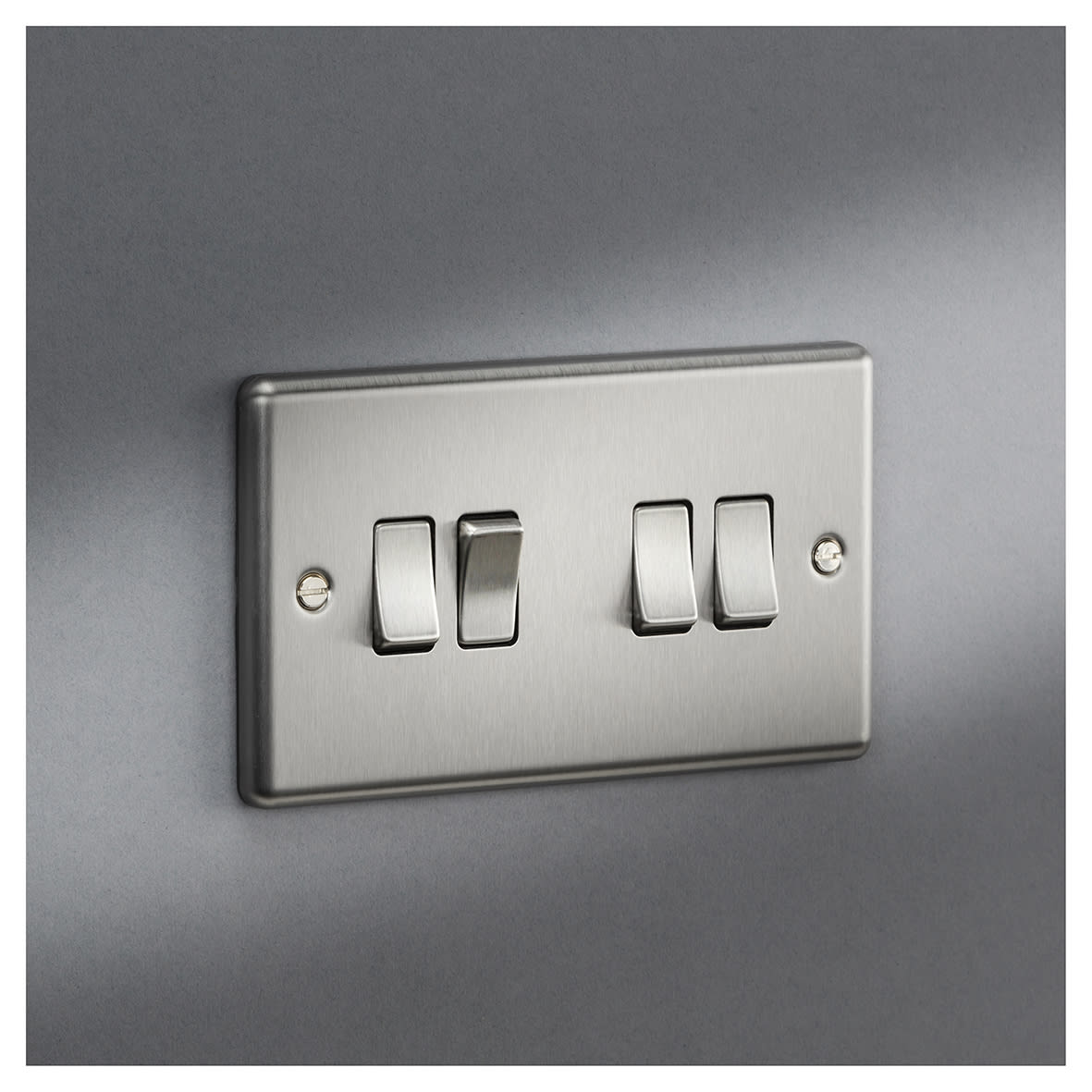 10AX 4 Gang 2 Way Round Edge Light Switch - Brushed Chrome - view 5