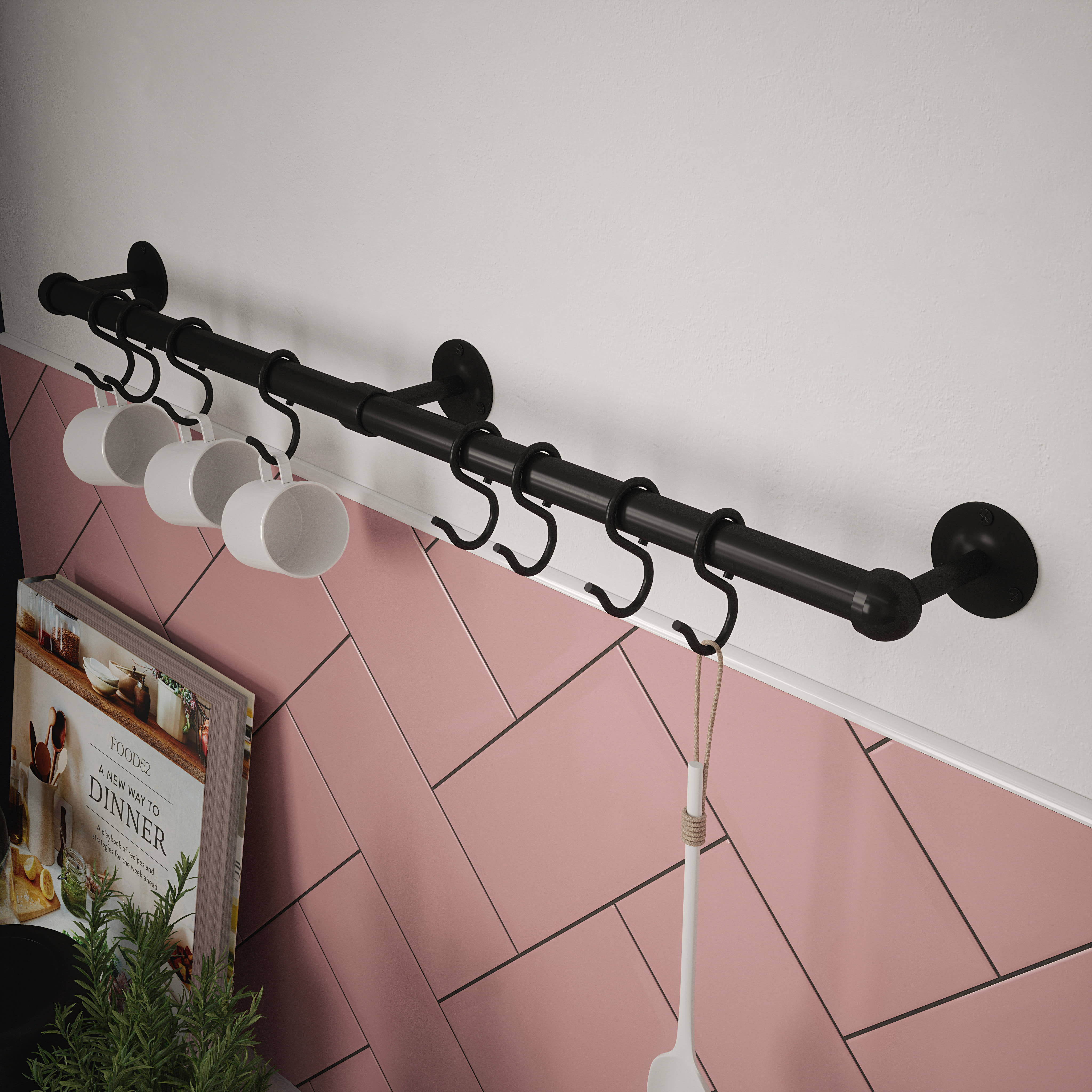Kitchen Utensil Rail Kits - 19 x 1000mm - Matt Black - view 2