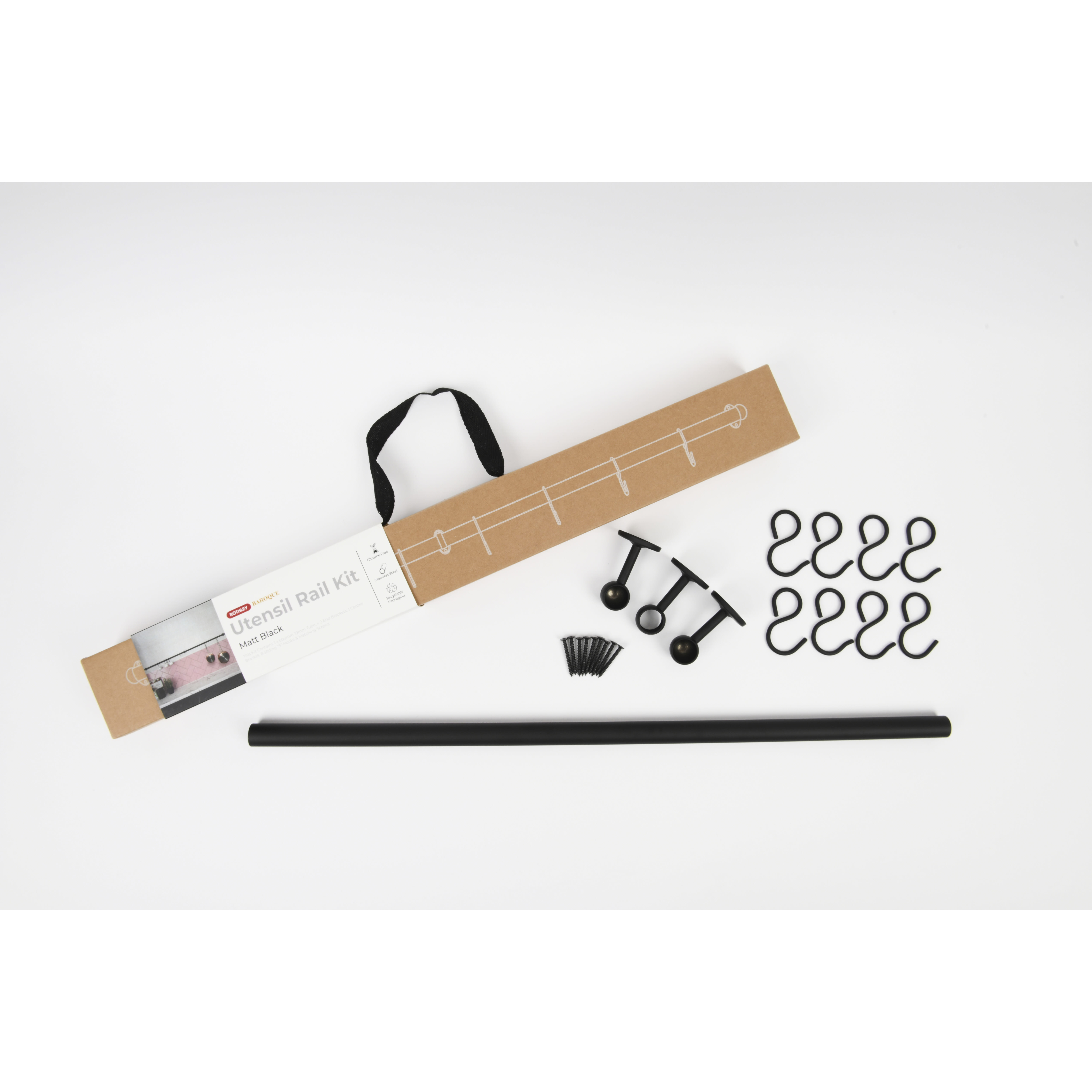Kitchen Utensil Rail Kits - 19 x 1000mm - Matt Black - view 3