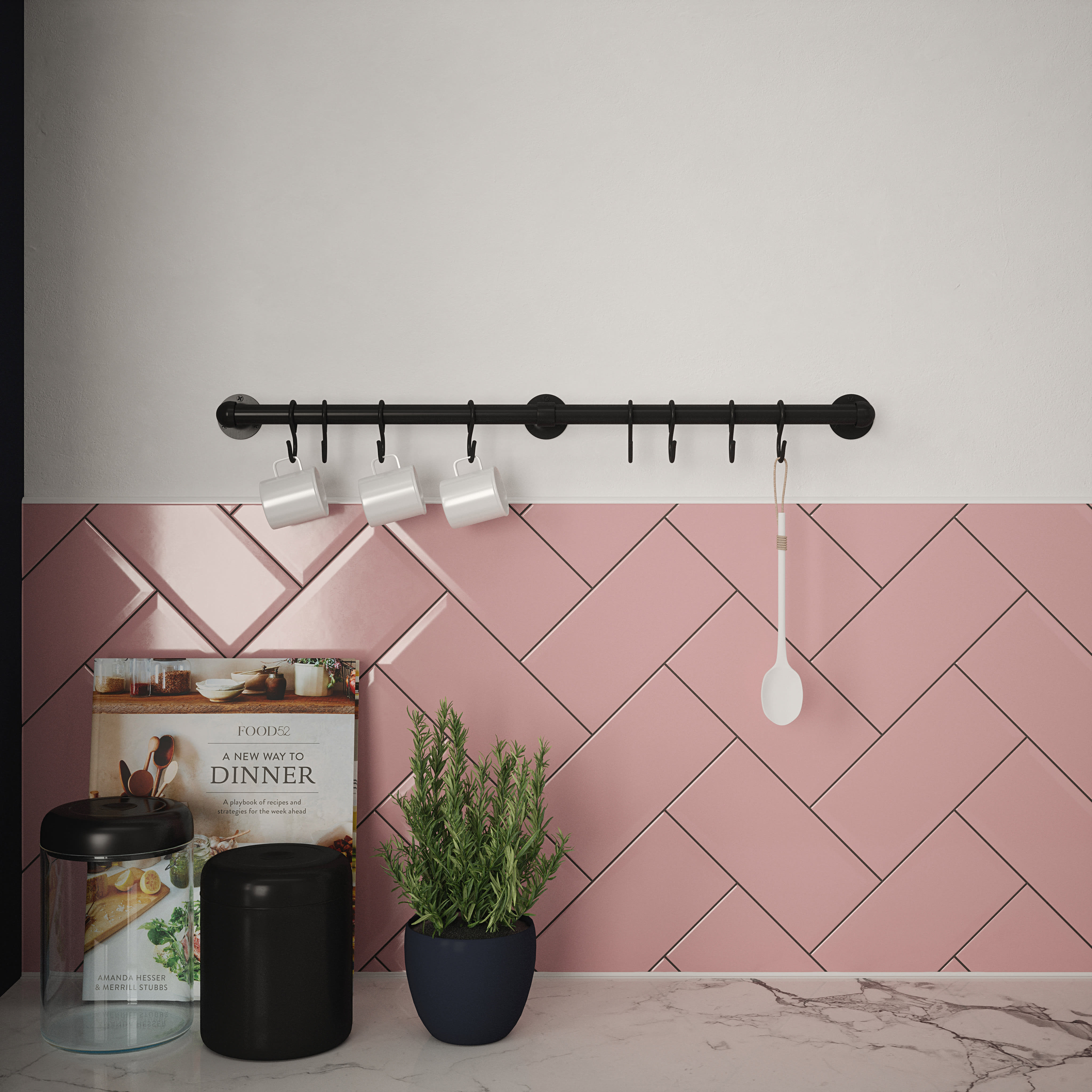 Kitchen Utensil Rail Kits - 19 x 1000mm - Matt Black - view 4
