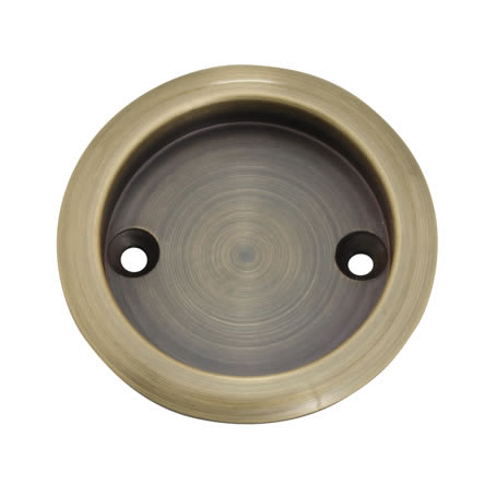 Round Screw Fixed Flush Handle - 63mm Diameter - Antique Brass - view 2