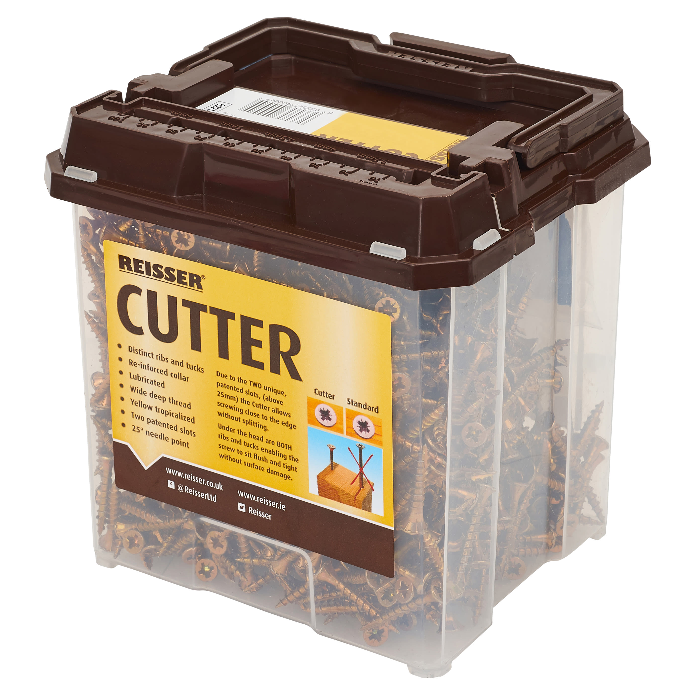 Cutter Pozi Countersunk Wood Screws Tub - 3.5 x 25mm - Yellow Zinc - Pack of 2000 - view 5