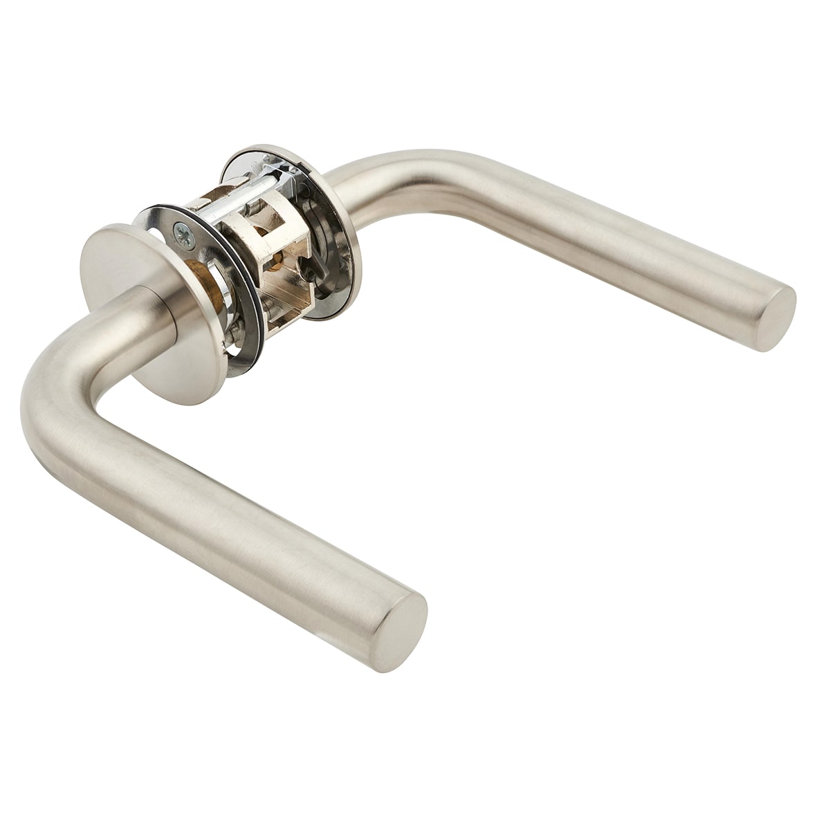 Satin Stainless Steel Door Handles on Round Slim Rose - Schema Syfte Range - view 4