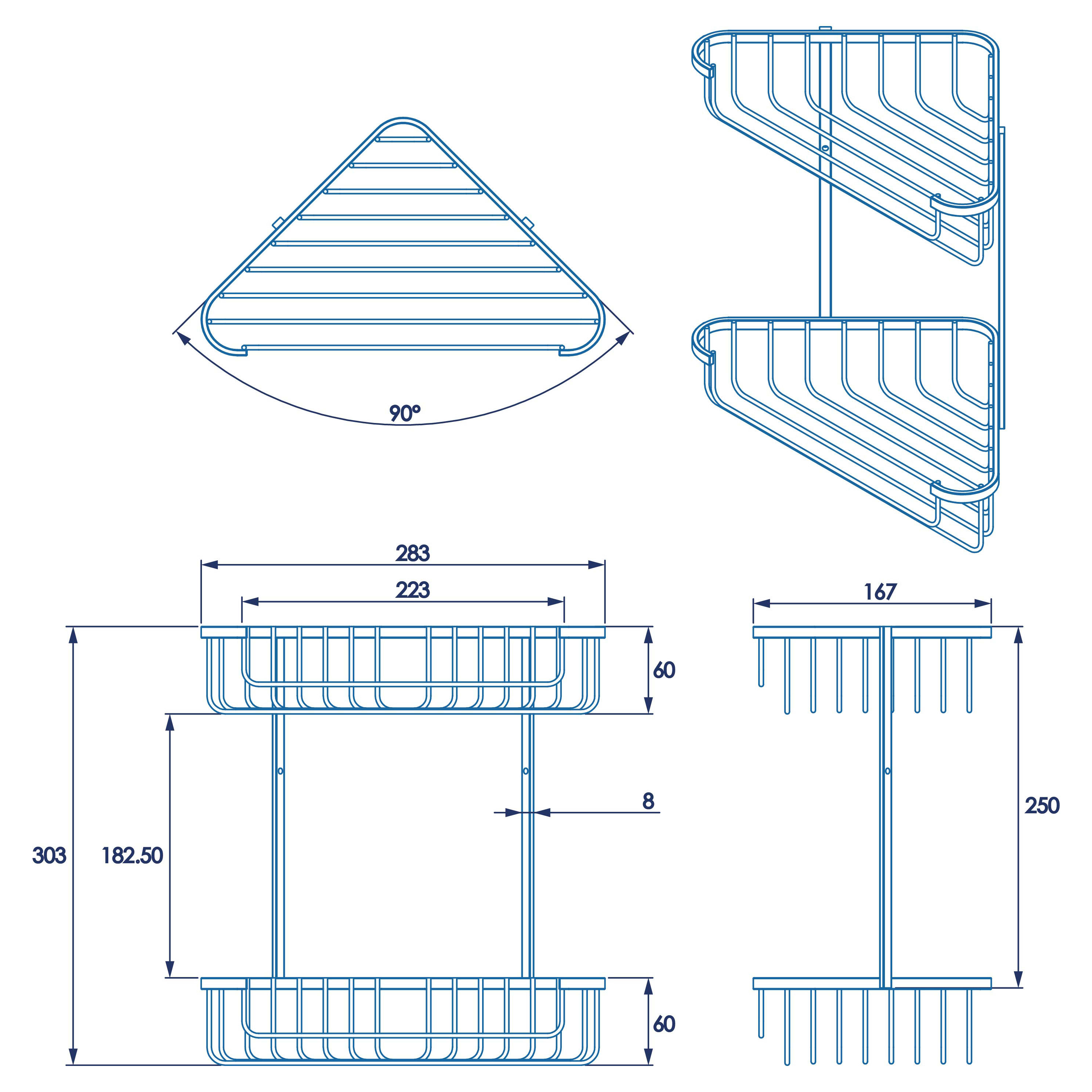 Wirework Large Corner Shower Basket - Two Tier - 305 x 275 x 165mm - Mild Steel - view 5