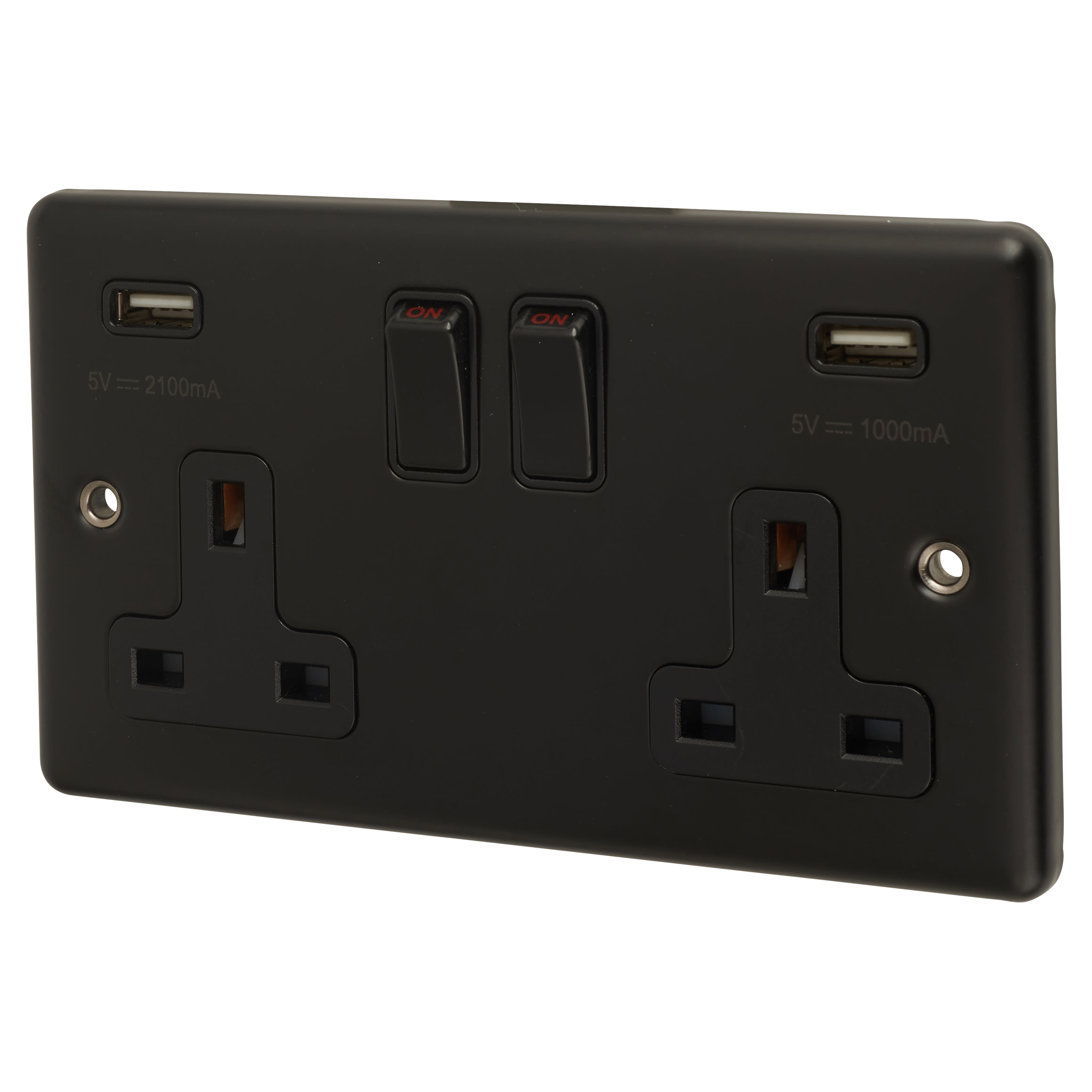 Enhance Decorative 13A 2 Gang USB Socket with 2 x USB - 3.1A - Matt Black/Black Inserts - view 2