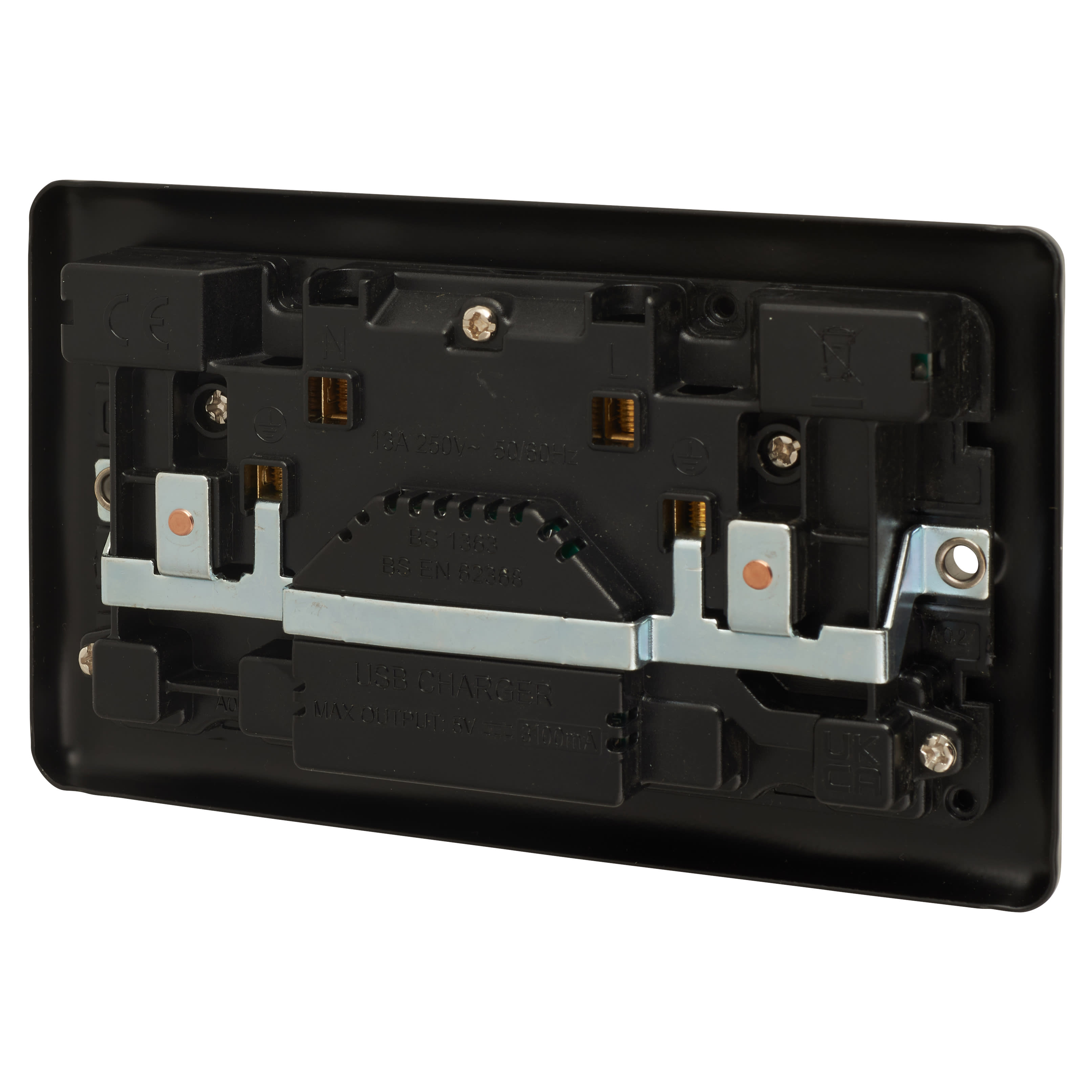 Enhance Decorative 13A 2 Gang USB Socket with 2 x USB - 3.1A - Matt Black/Black Inserts - view 3