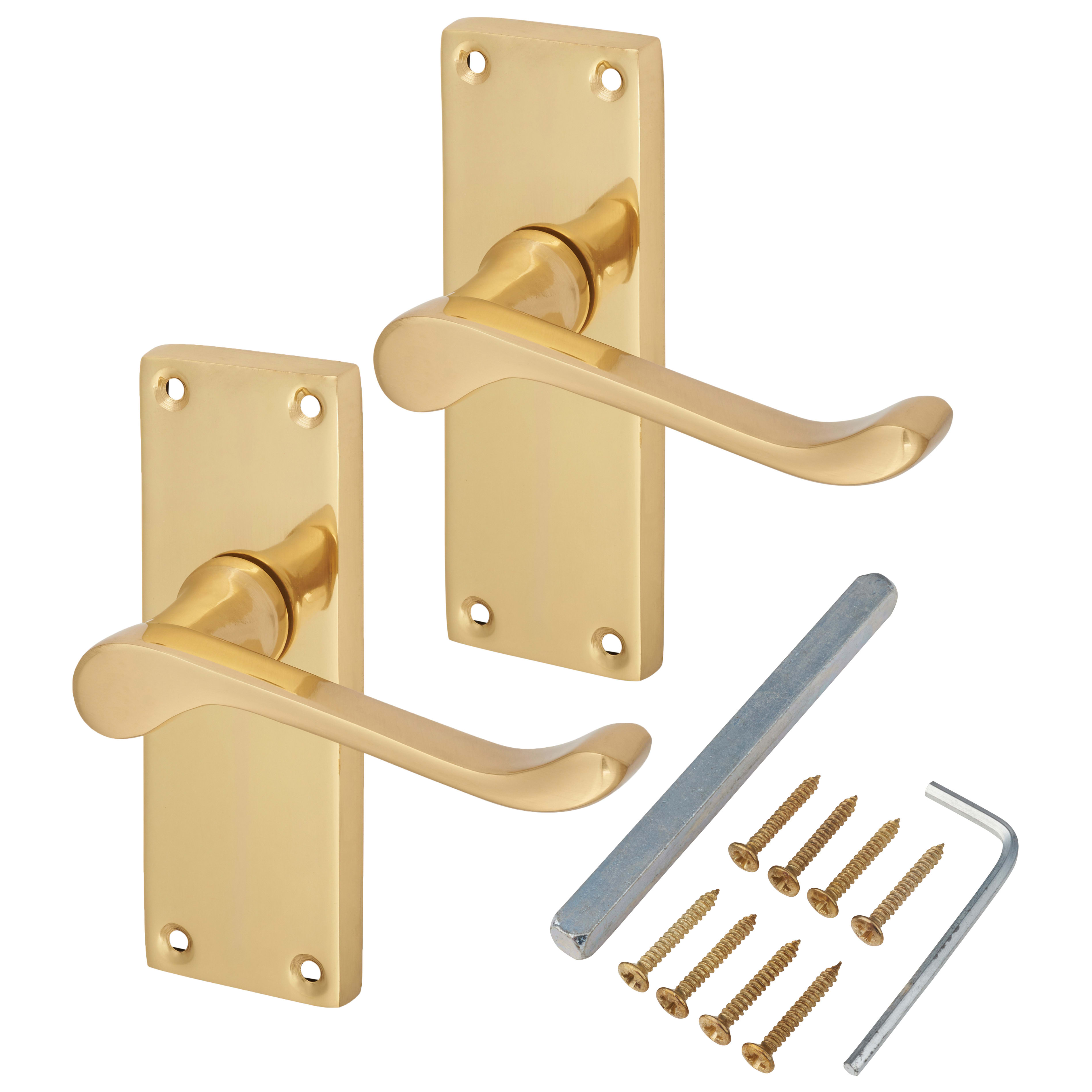 Polished Brass Victorian Scroll Latch Door Handles - Short Plate - 118 x 42mm - view 3
