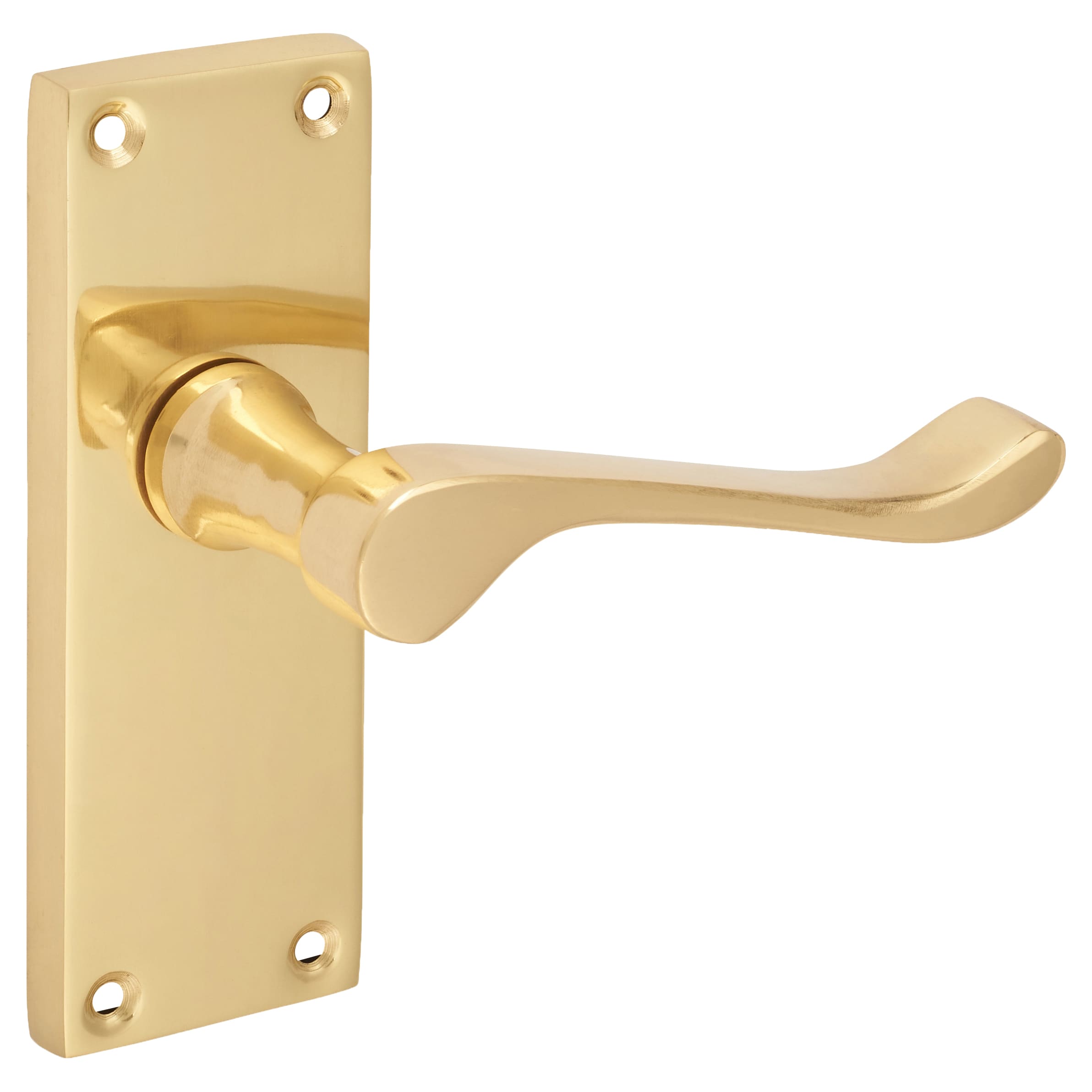Polished Brass Victorian Scroll Latch Door Handles - Short Plate - 118 x 42mm - view 4