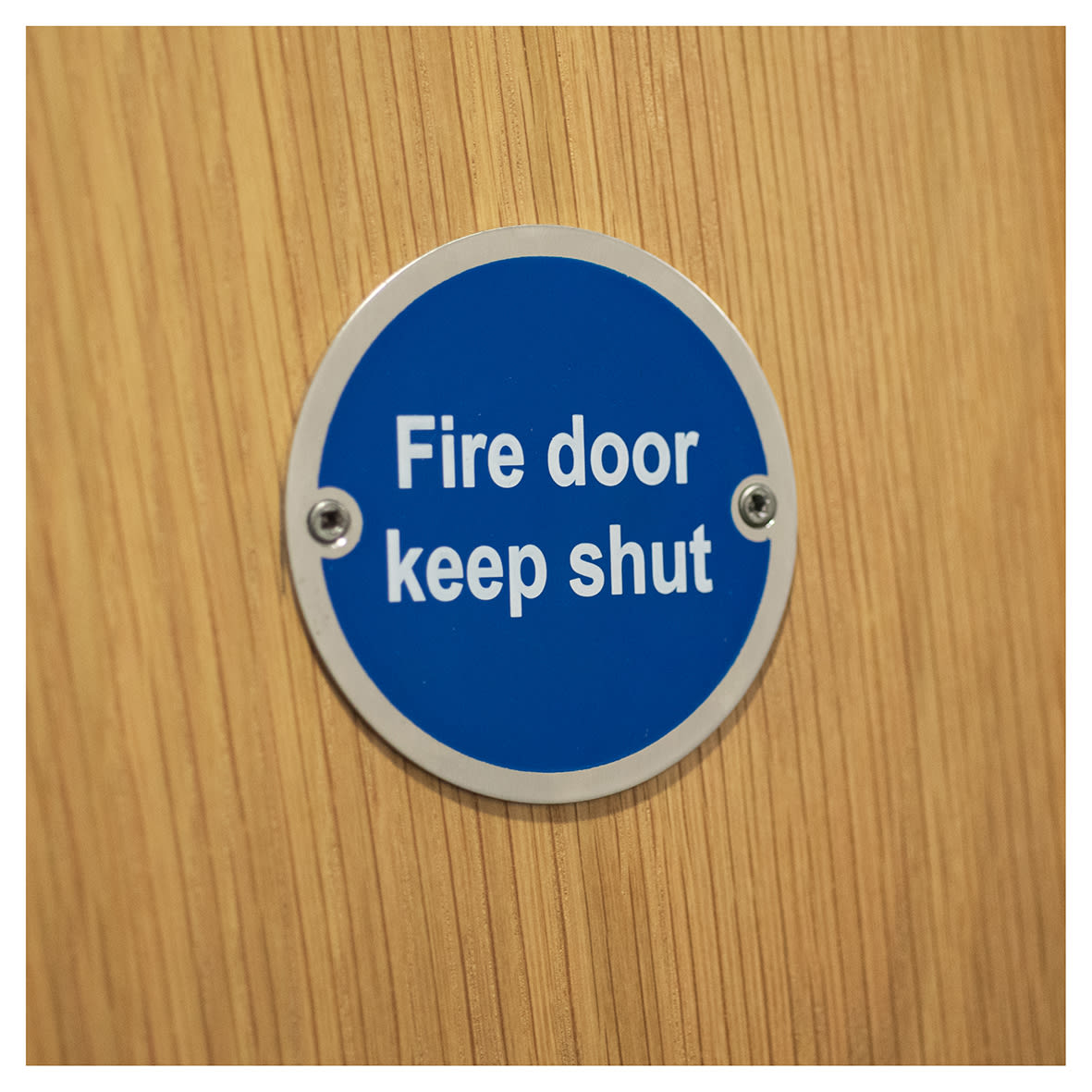 Fire Door Keep Shut Door Sign - 75mm Diameter - Satin Stainless Steel - view 2