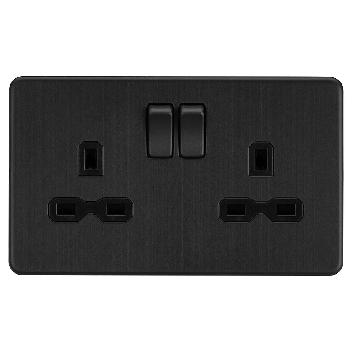 13A 2 Gang Screwless Flat Plate Switched DP Socket - Smoked Bronze/Black Inserts - view 4