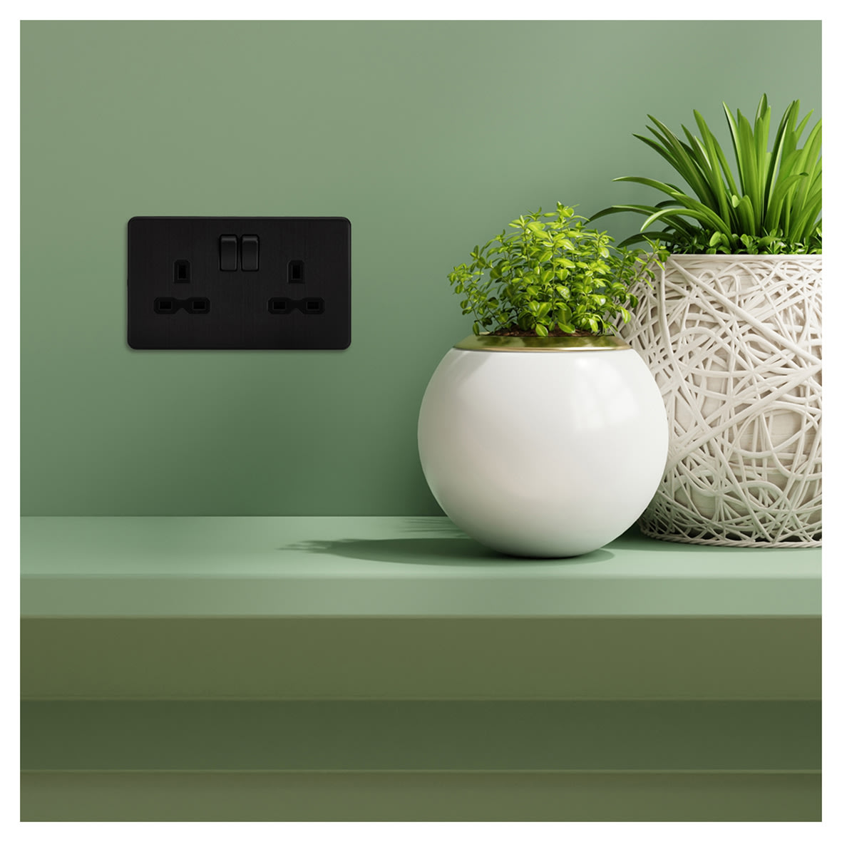13A 2 Gang Screwless Flat Plate Switched DP Socket - Smoked Bronze/Black Inserts - view 5