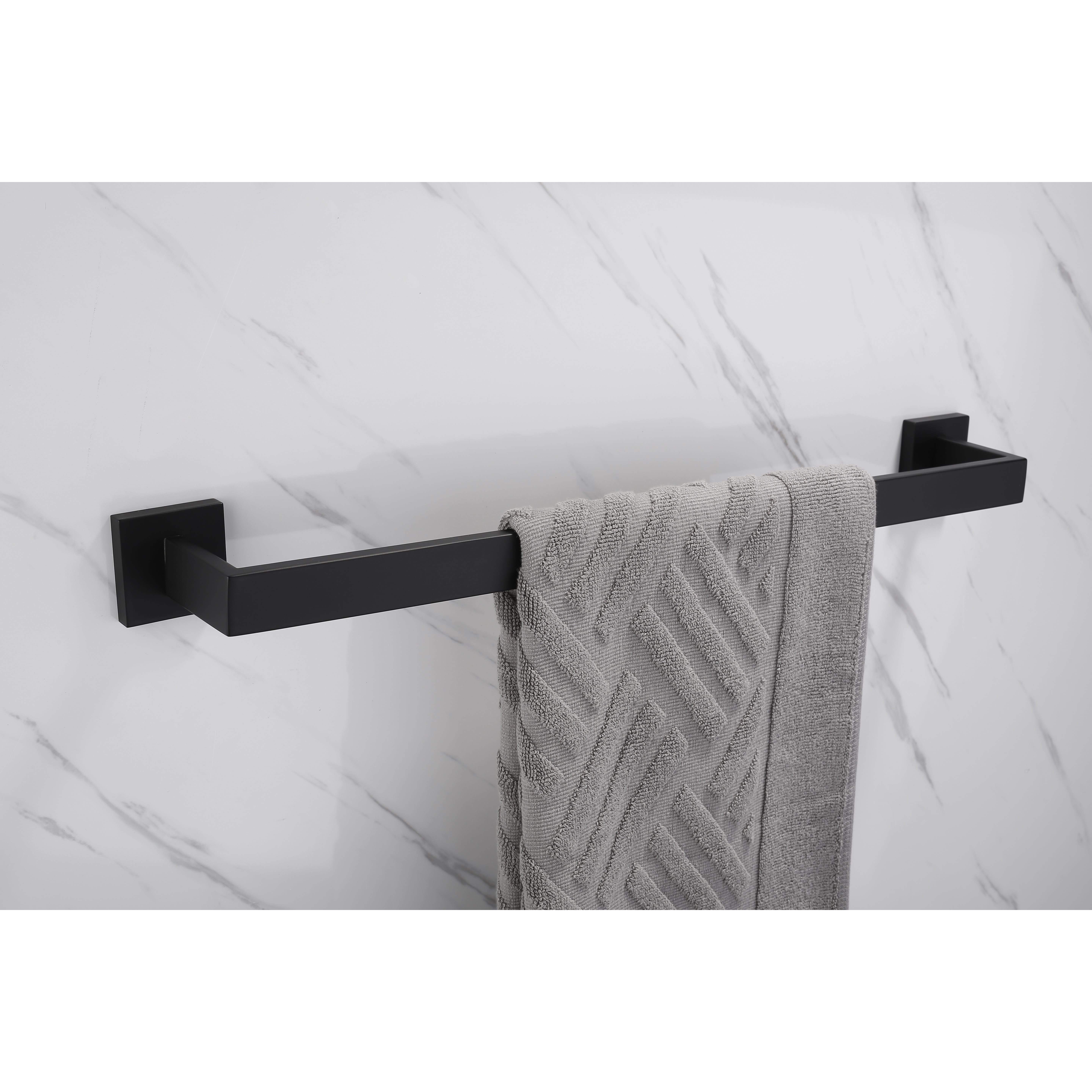 Modern Square Towel Rail - 600 x 80 x 55mm - Matt Black - view 3