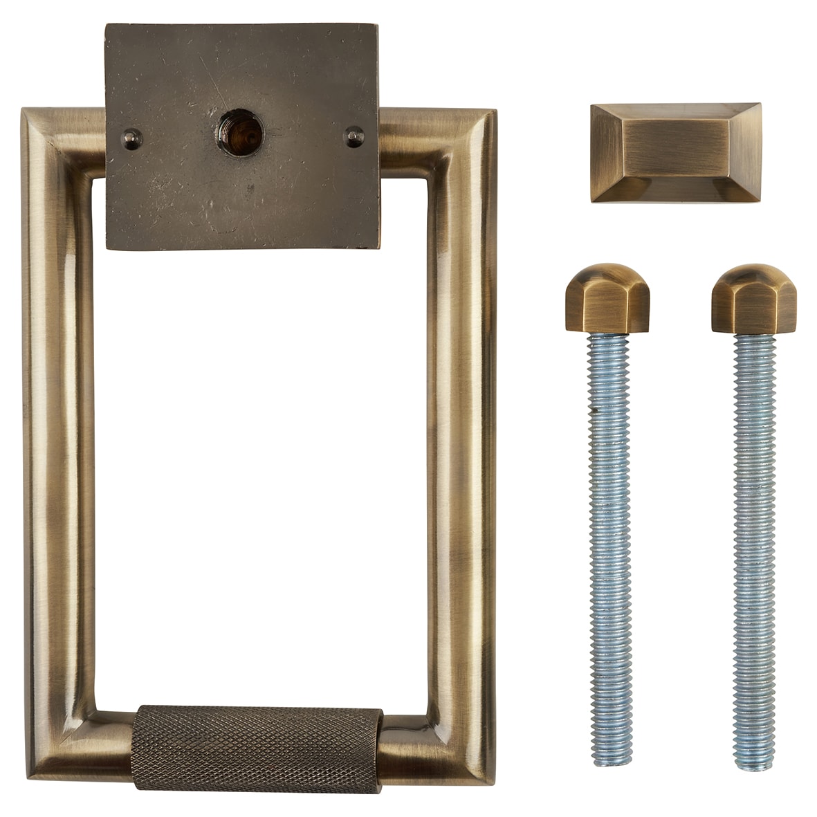 Rectangular Knurled Door Knocker - Antique Brass - 145 x 100mm - view 3