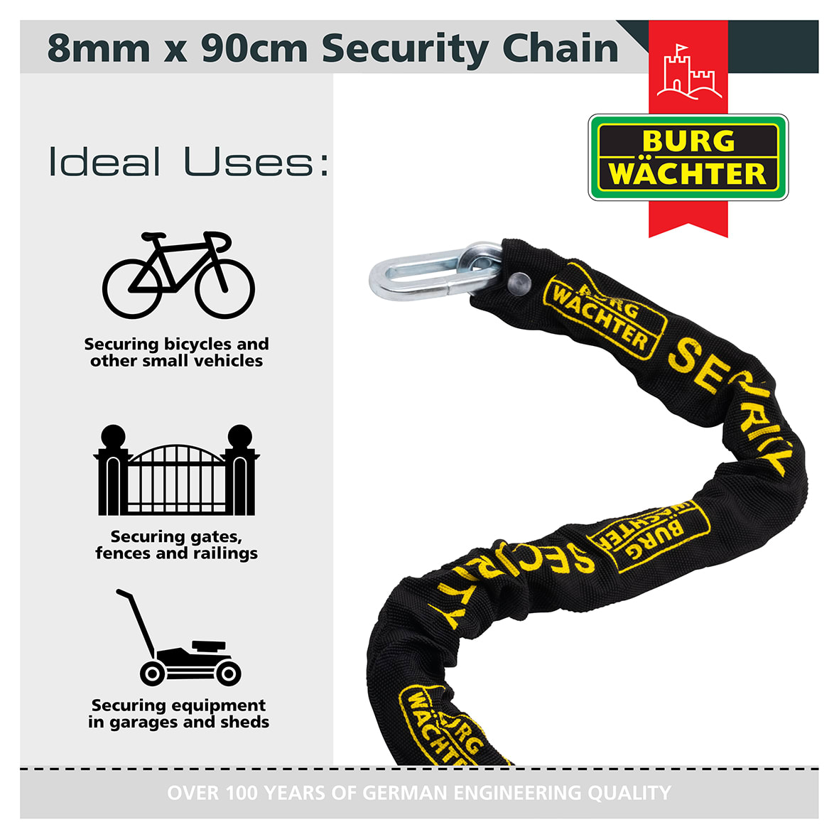 GKM Fabric Sleeve Hardened Square Link Security Chain - 8 x 900mm - Black - view 3