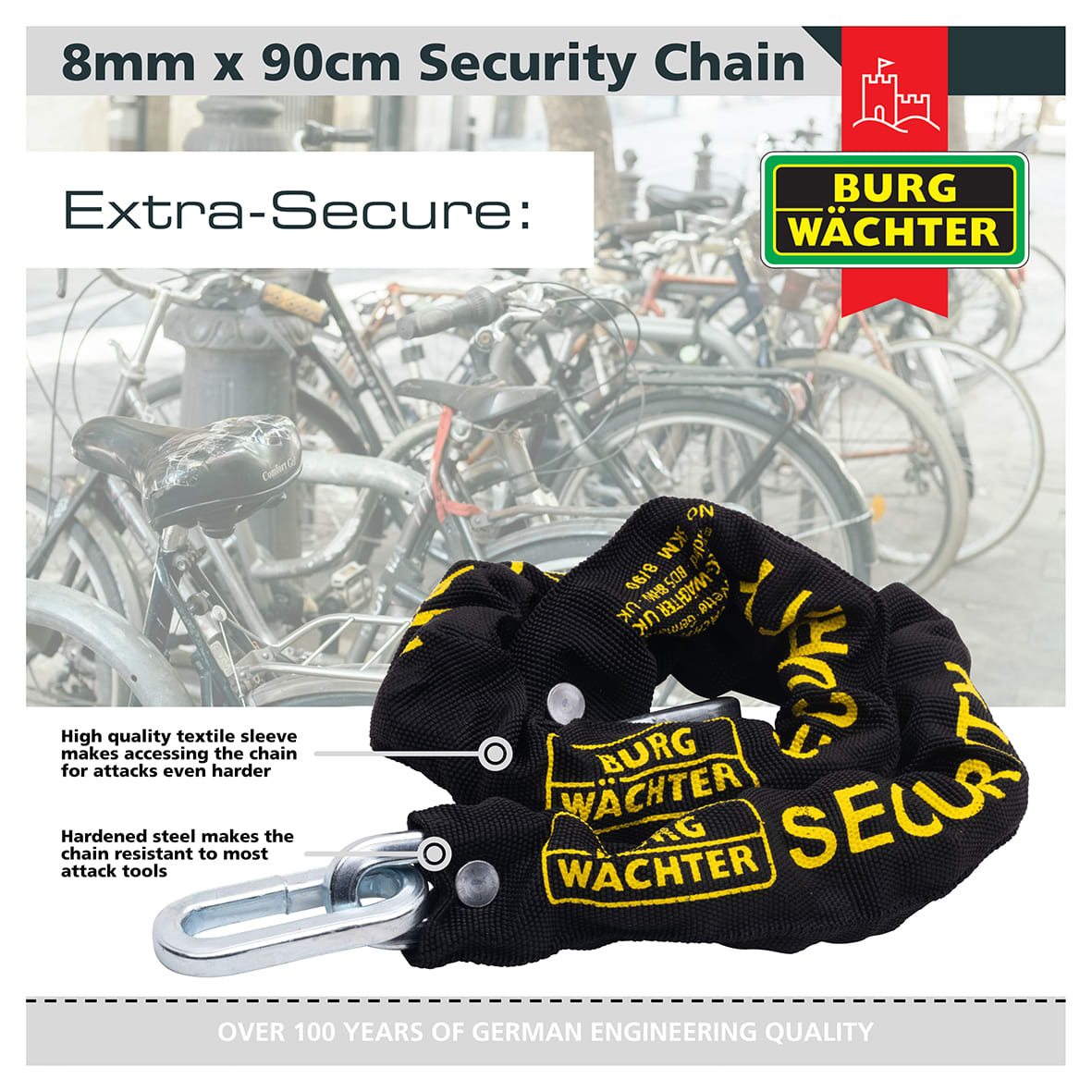 GKM Fabric Sleeve Hardened Square Link Security Chain - 8 x 900mm - Black - view 4