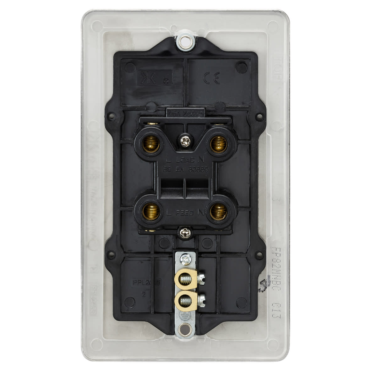 45A 2 Gang Flat Plate Double Pole Cooker Switch with Neon - Brushed Chrome - view 3