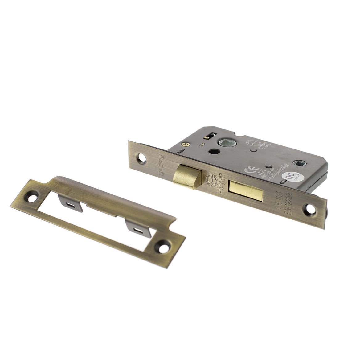 Bolt Through Bathroom Lock - 77mm Case - 57mm Backset - Antique Brass - view 2