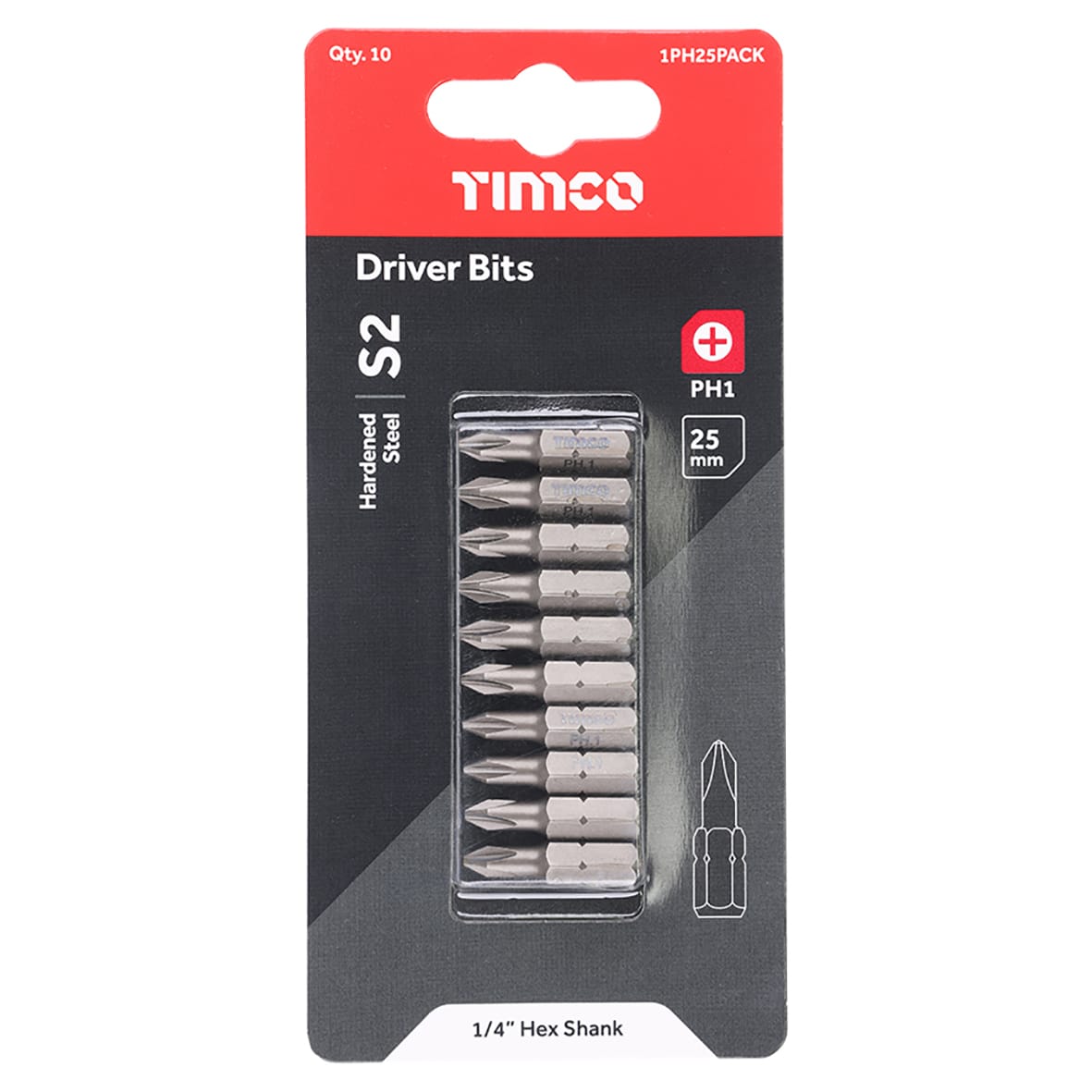 Steel Driver Bits - Phillips - - 25mm Length - Pack of 10 - view 3