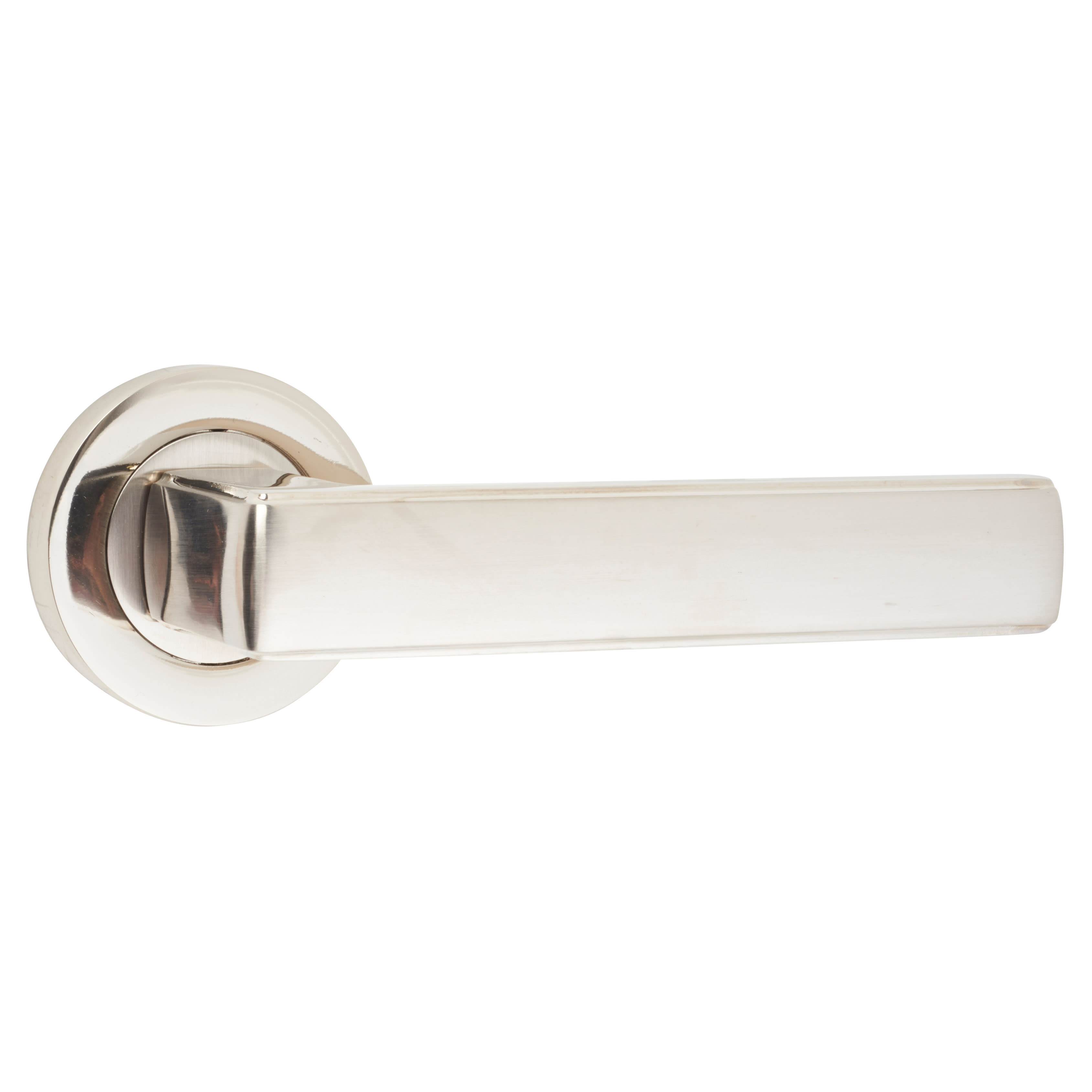 Polished Nickel Door Handles on Round Rose - Zara Range - view 2