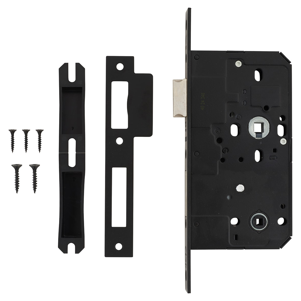 DIN Bathroom Lock - 88mm Case - 60mm Backset - Square - Matt Black - view 2