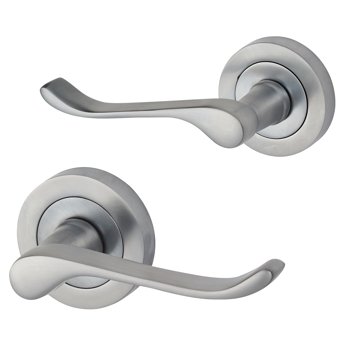 Satin Chrome Scroll Door Handles on Round Rose - view 2