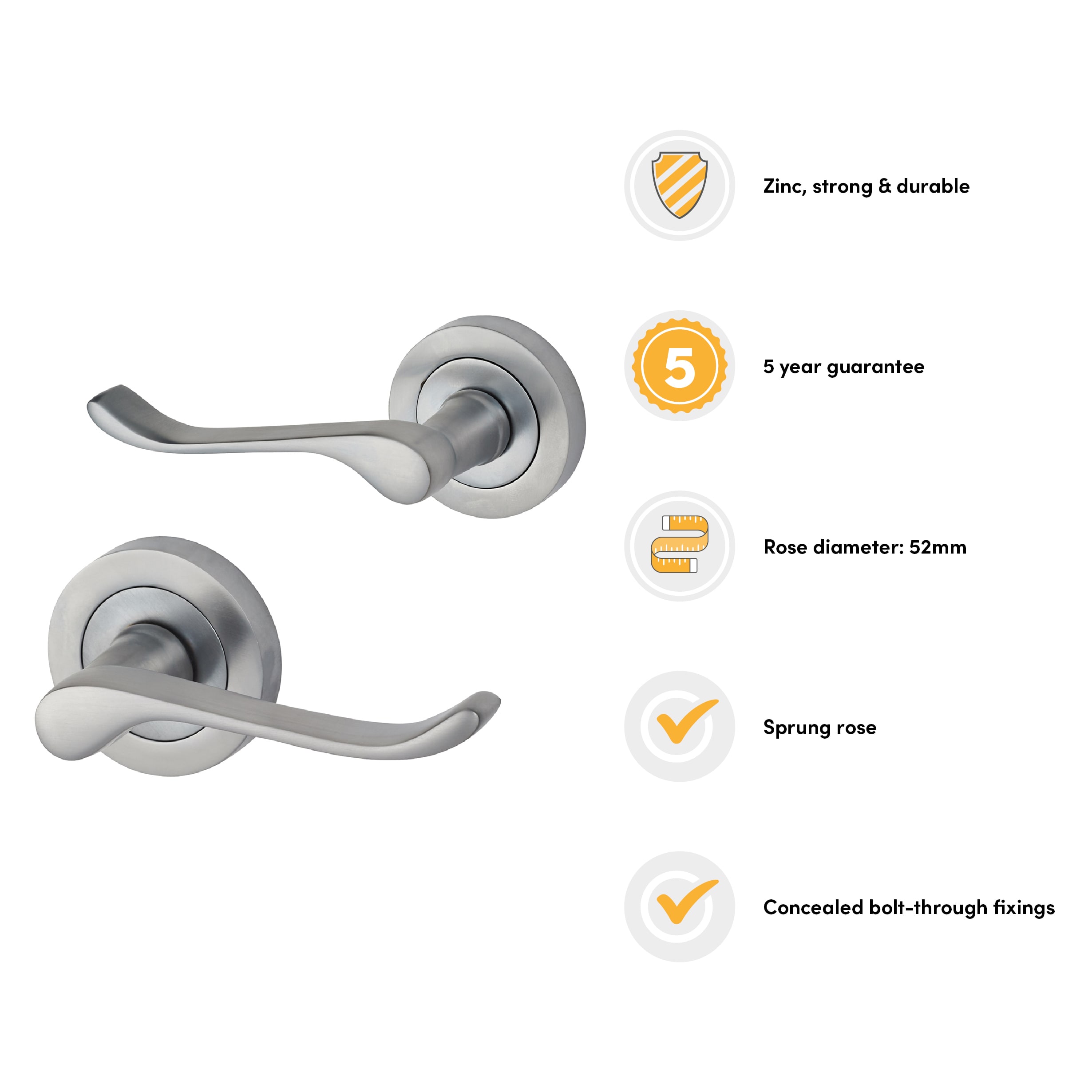 Satin Chrome Scroll Door Handles on Round Rose - view 3