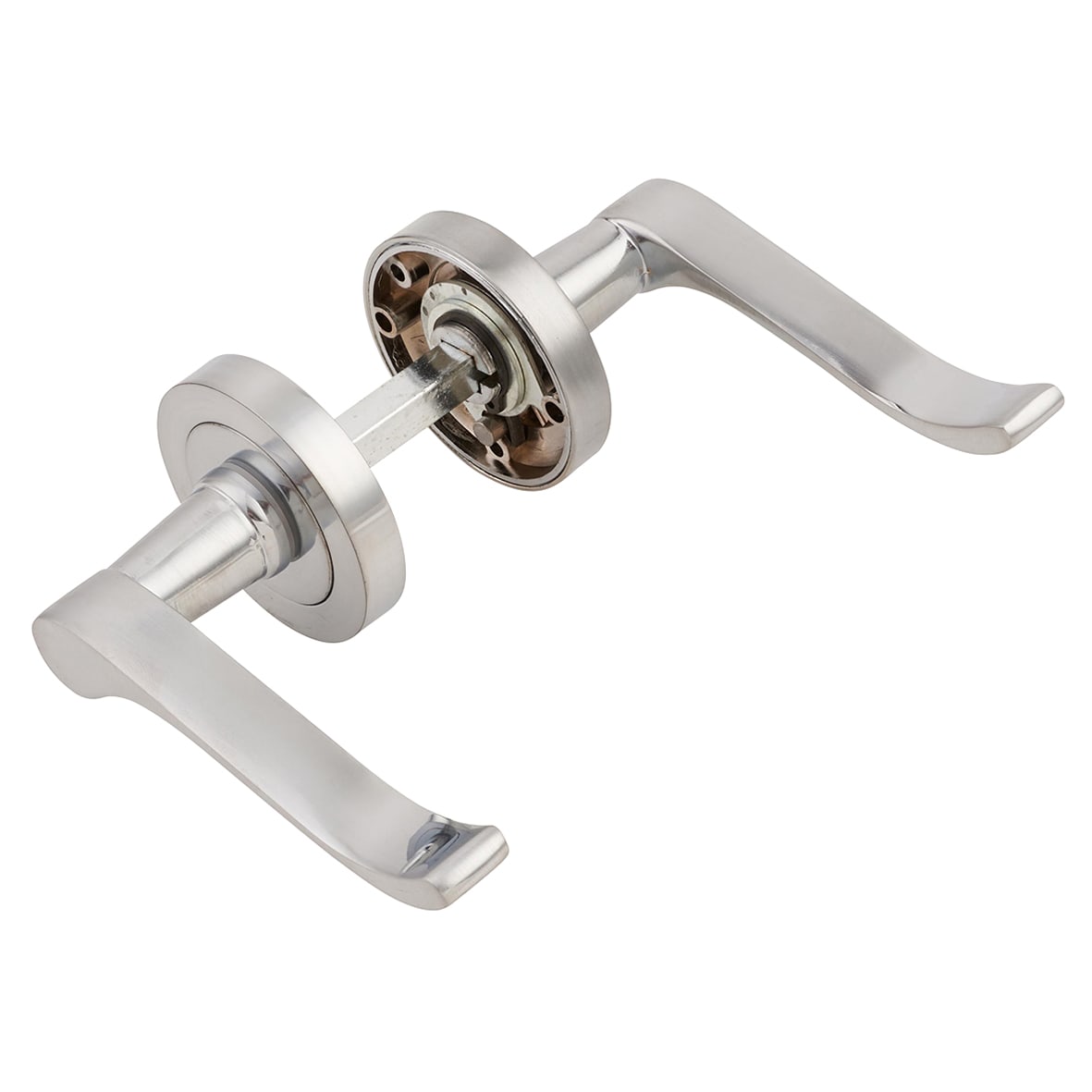 Satin Chrome Scroll Door Handles on Round Rose - view 6