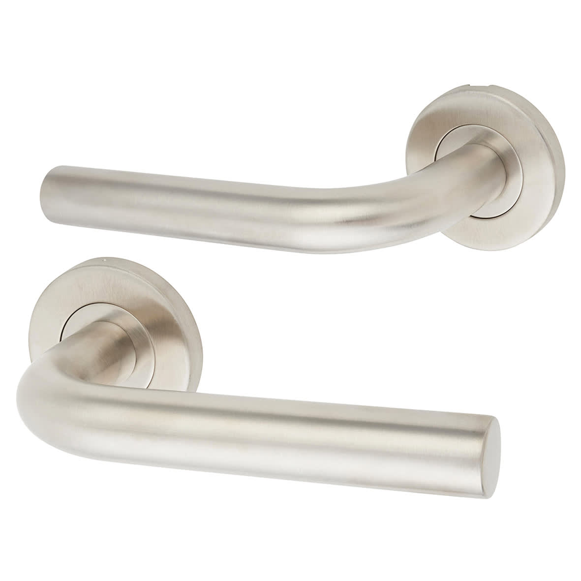 Satin Stainless Steel 19mm Bent Door Handles on Round Rose - view 2