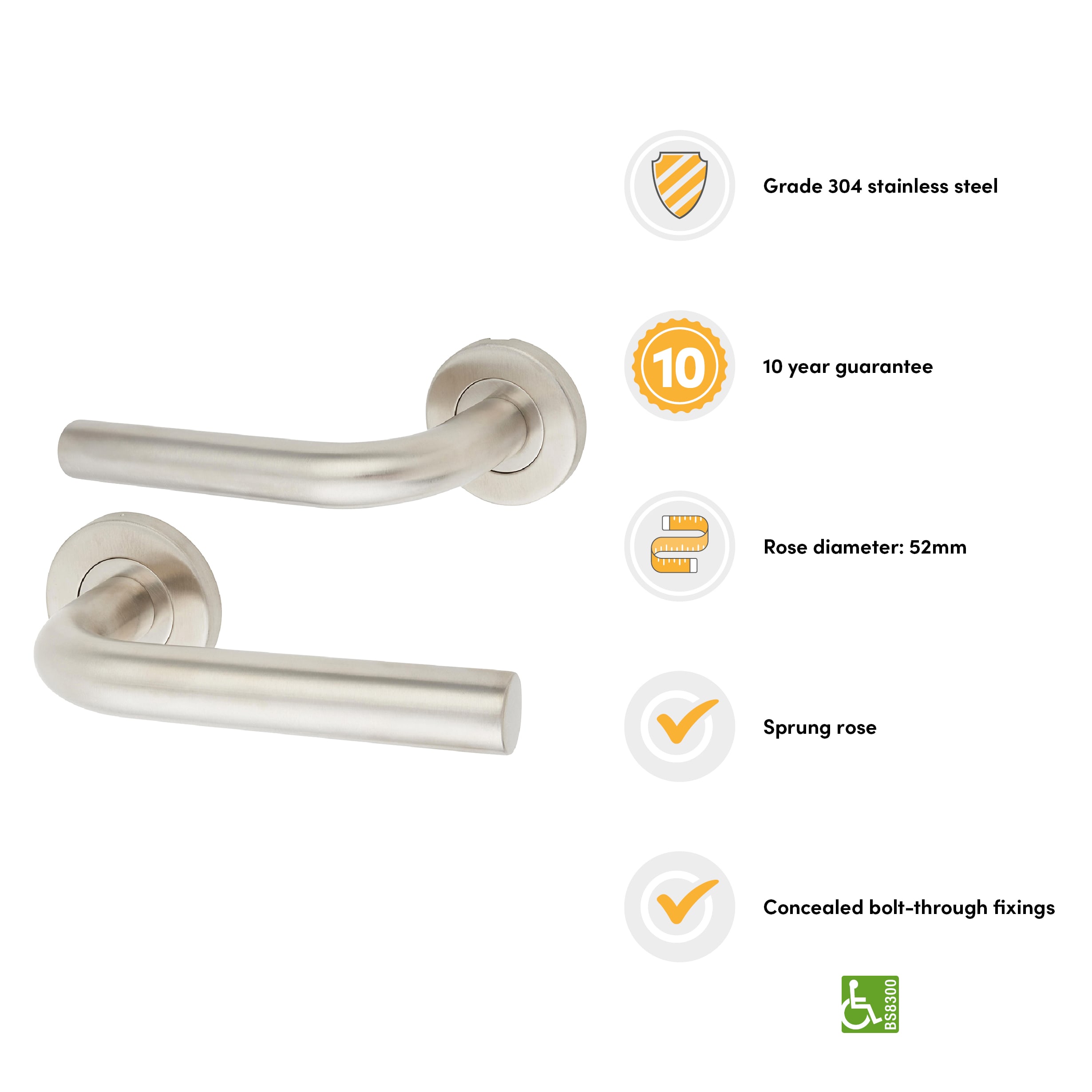 Satin Stainless Steel 19mm Bent Door Handles on Round Rose - view 3