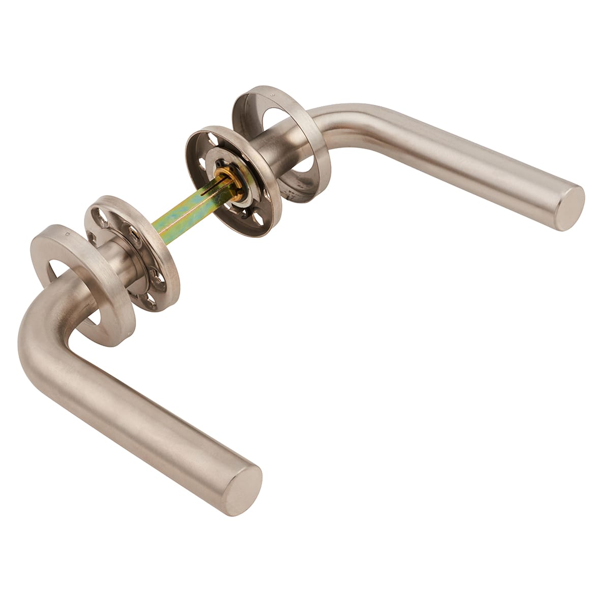 Satin Stainless Steel 19mm Bent Door Handles on Round Rose - view 6