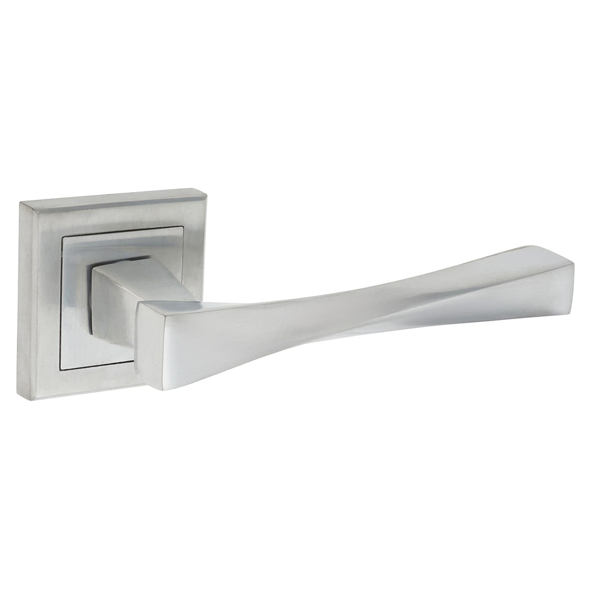 Satin Chrome Twist Door Handles on Square Rose - Spirit Range - view 5