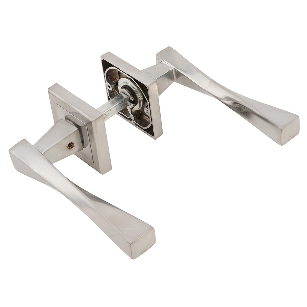 Satin Chrome Twist Door Handles on Square Rose - Spirit Range - view 6