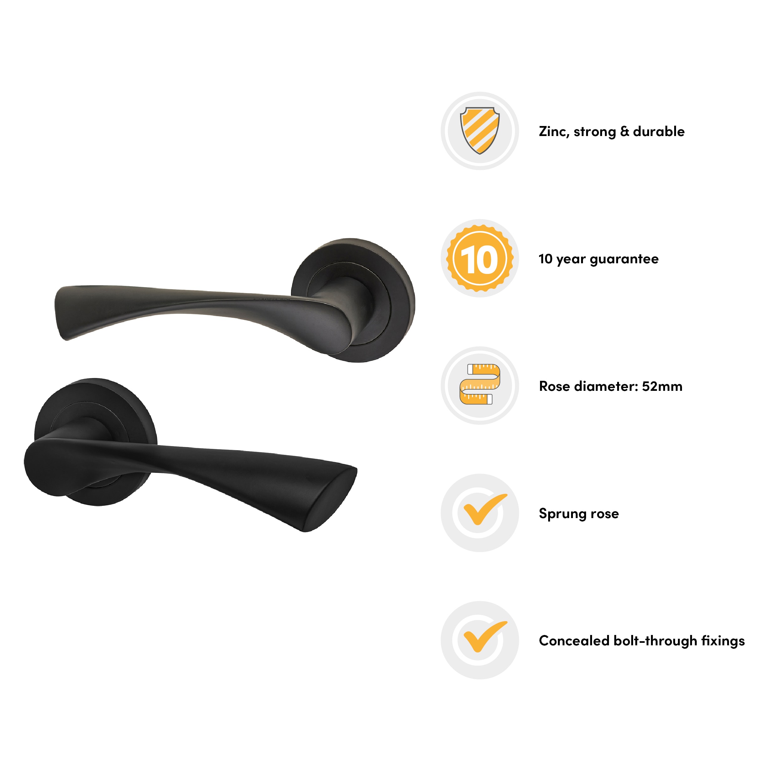 Matt Black Door Handles on Round Rose - Knightsbridge Range - view 2