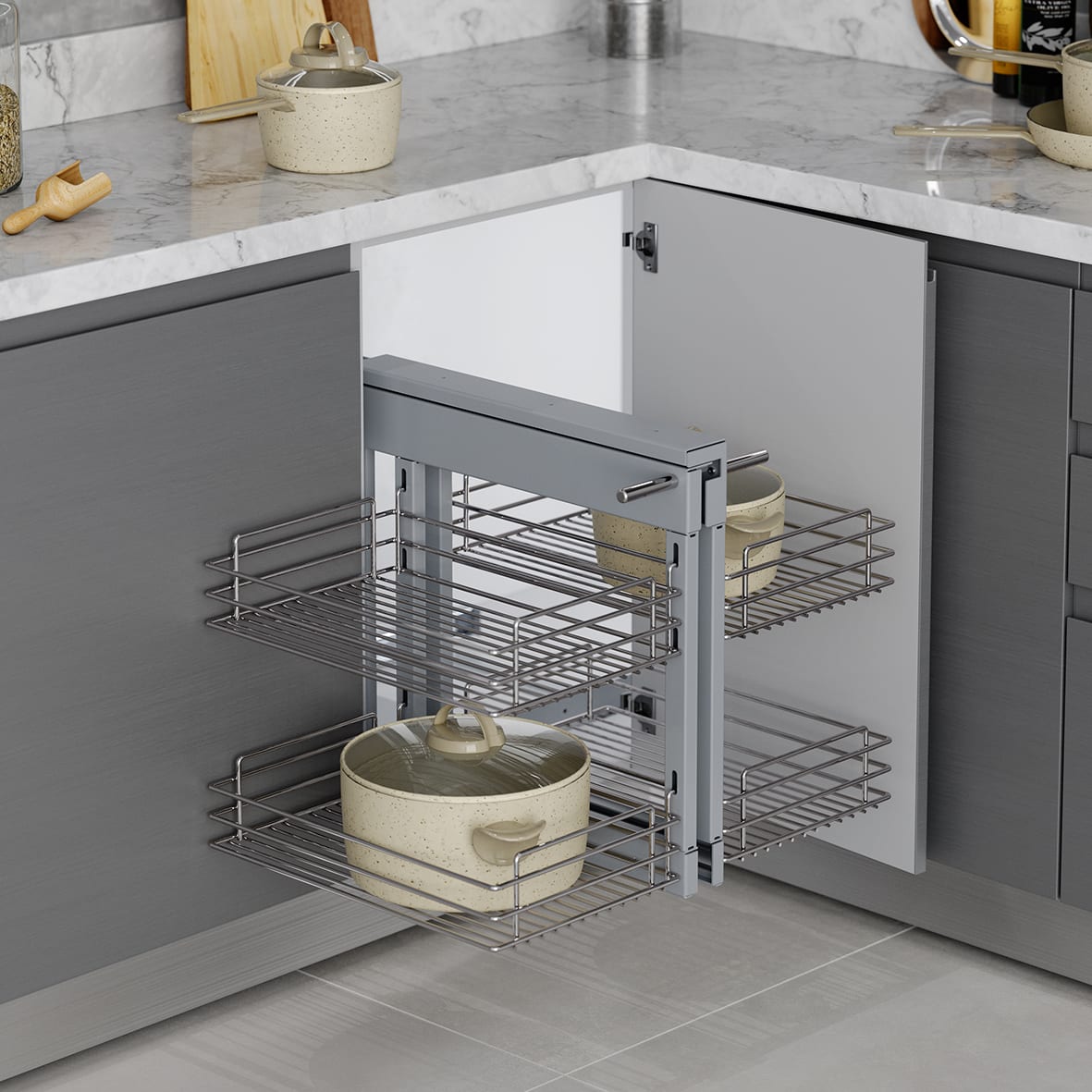 SupraStar Corner Pull Out Organiser - Cabinet Width 700mm - Chrome - view 2