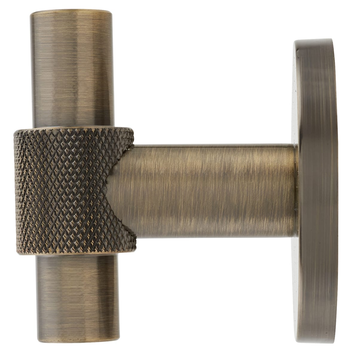 Knurled Single Coat Hook - 55 x 52mm - Antique Brass - view 3