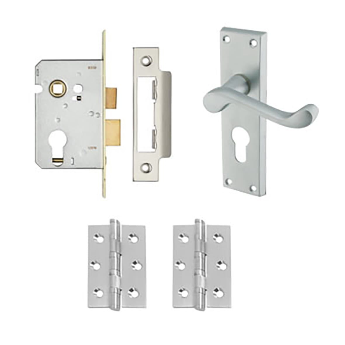 Satin Chrome Victorian Scroll Euro Lock Door Handles Pack - view 2