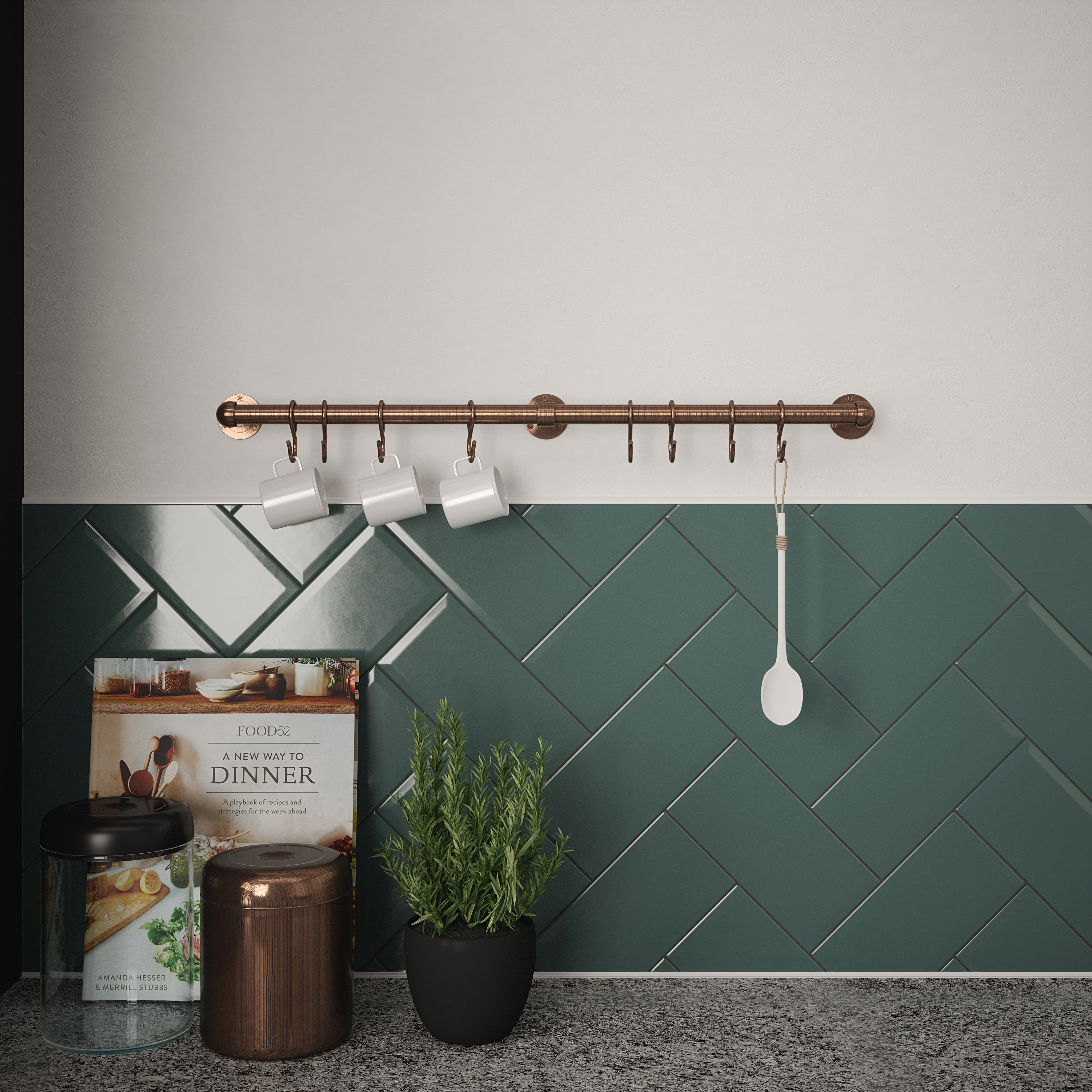 Kitchen Utensil Rail Kits - 19 x 1000mm - Antique Copper - view 4