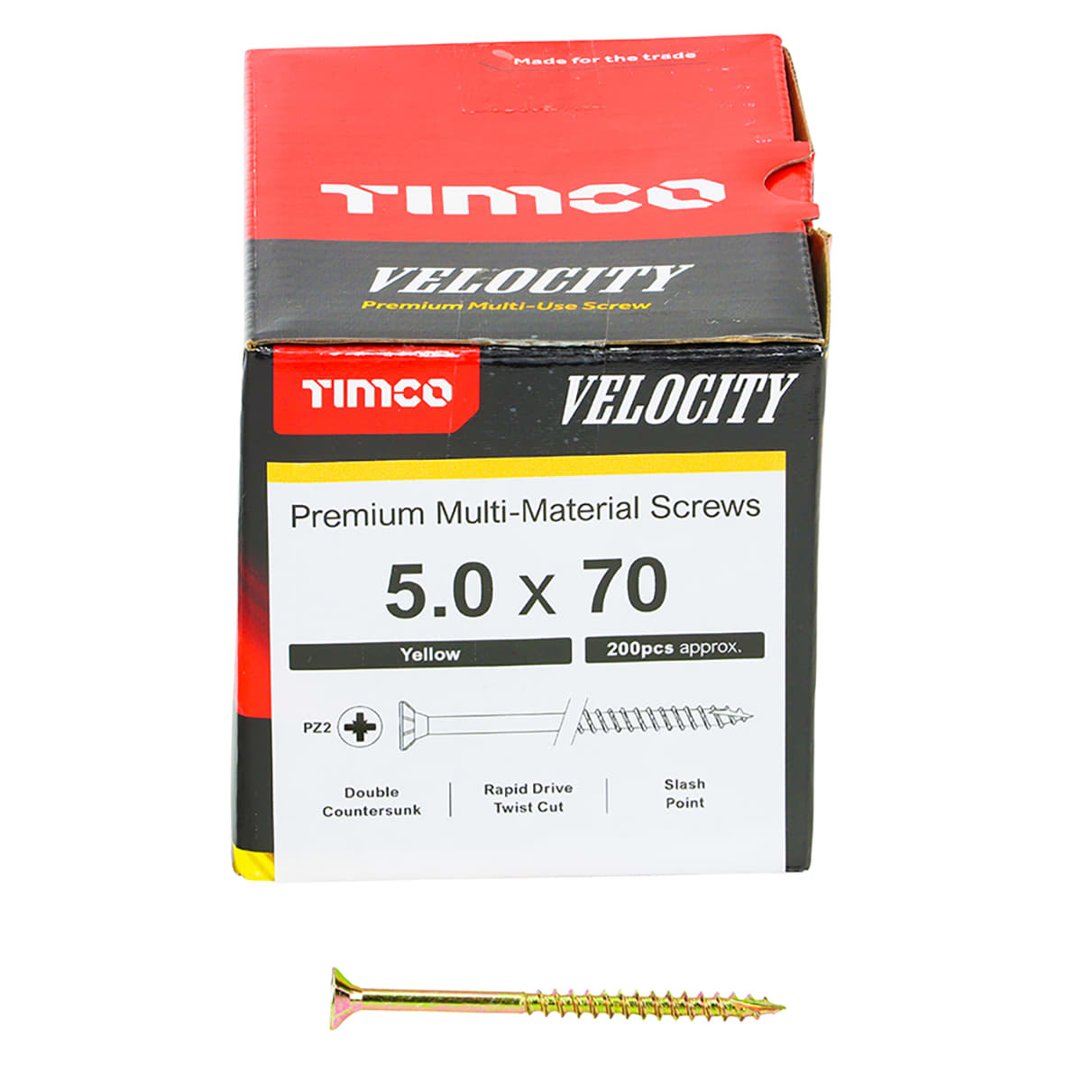 Velocity Pozi Countersunk Wood Screws - 5.0 x 70mm - Yellow Zinc - Pack of 200 - view 2