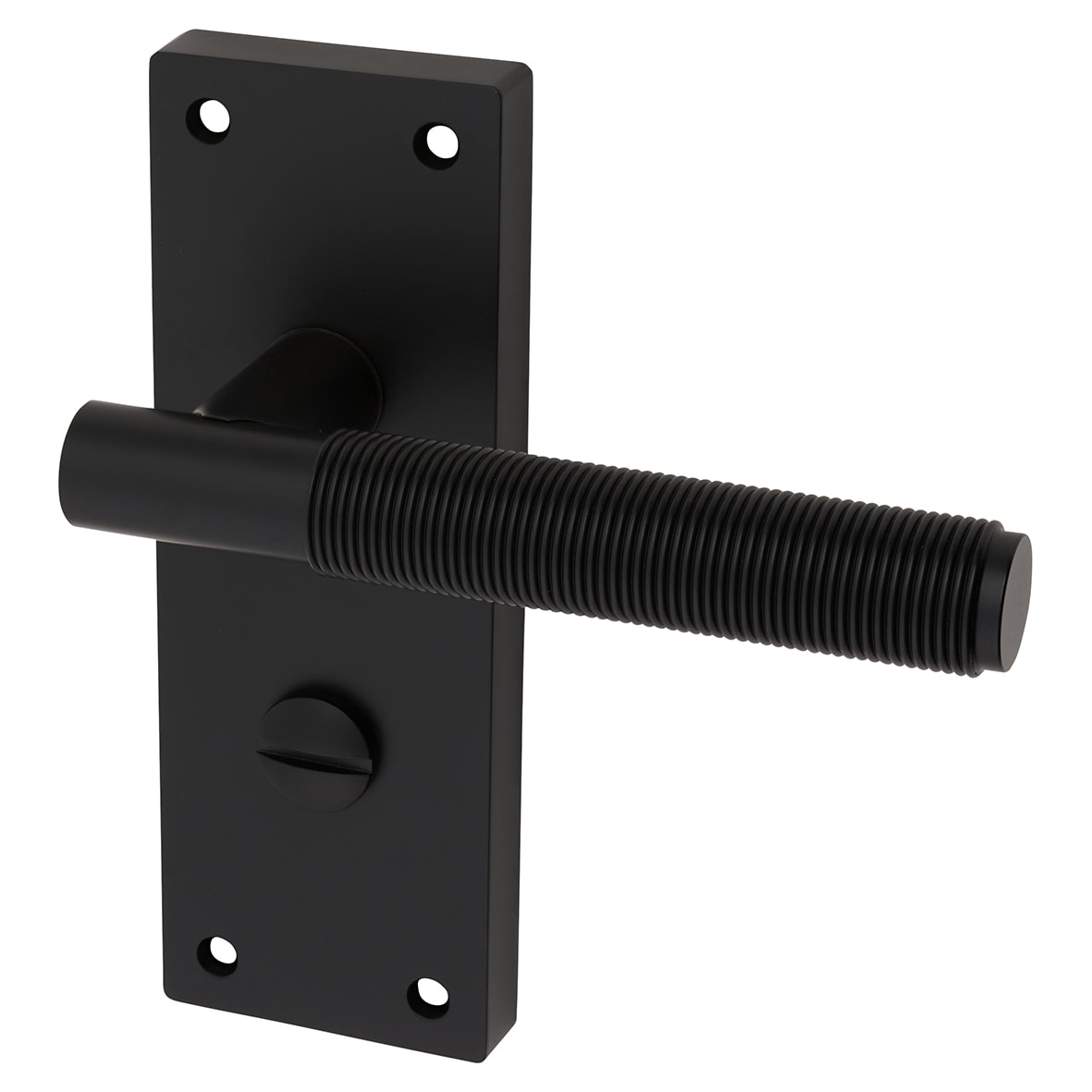 Matt Black Reeded Bathroom Lock Door Handles Pack - Lily Range - view 3