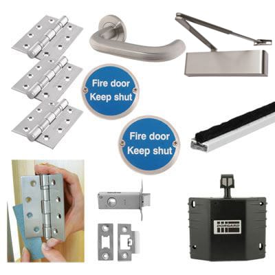 Heavy Duty Latch Door Handle on Rose Fire Door Kit & Dorgard Holder - Stainless Steel - view 2