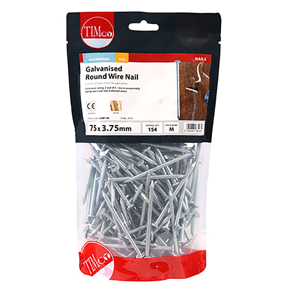 Galvanised Round Wire Nail - 3.75 x 40mm - 1kg Pack - view 2