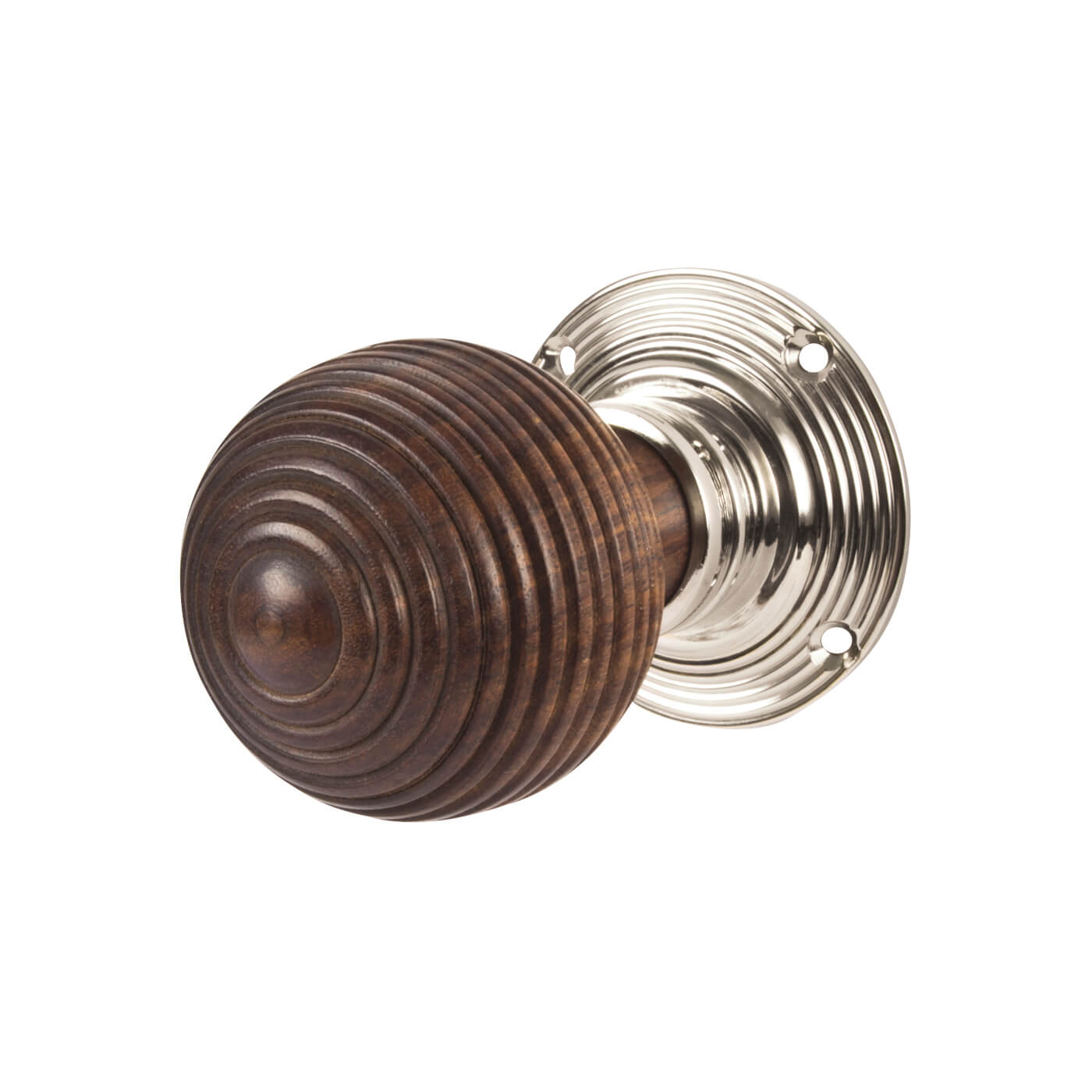 Rosewood Knob & Polished Nickel Rose Beehive Mortice Door Knob - 58mm Rose Diameter - view 2